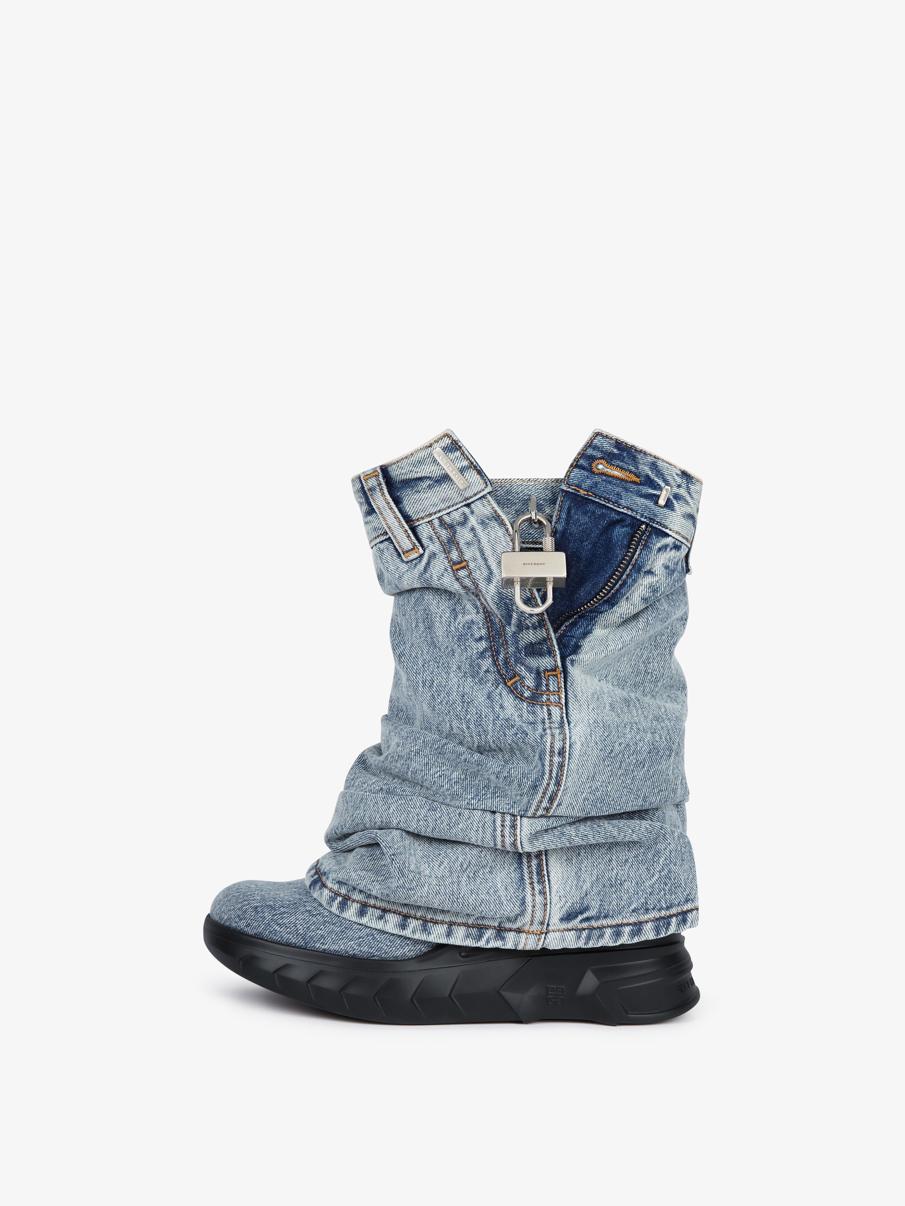 Givenchy o1srvl11e0525 Shark Lock Ankle Boots Biker Low Wedge Blue Size US 6 / IT 36 - 6 Thumbnail