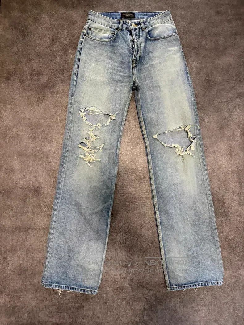 Balenciaga Balenciaga size XS Ripped Effect Zip Straight Jeans Size US 27 - 1 Thumbnail