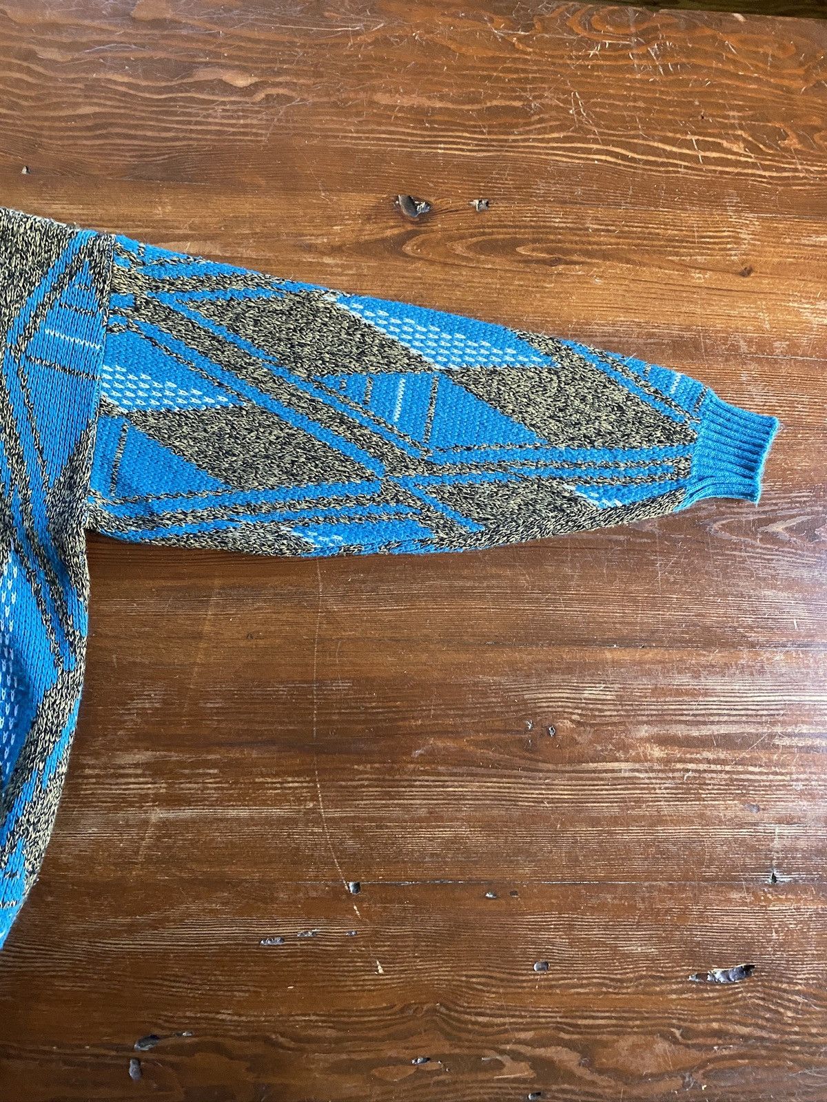 Vintage Vintage 80’s Poplar Knit Blue Diamond Pattern Knit Sweater Size US L / EU 52-54 / 3 - 6 Thumbnail