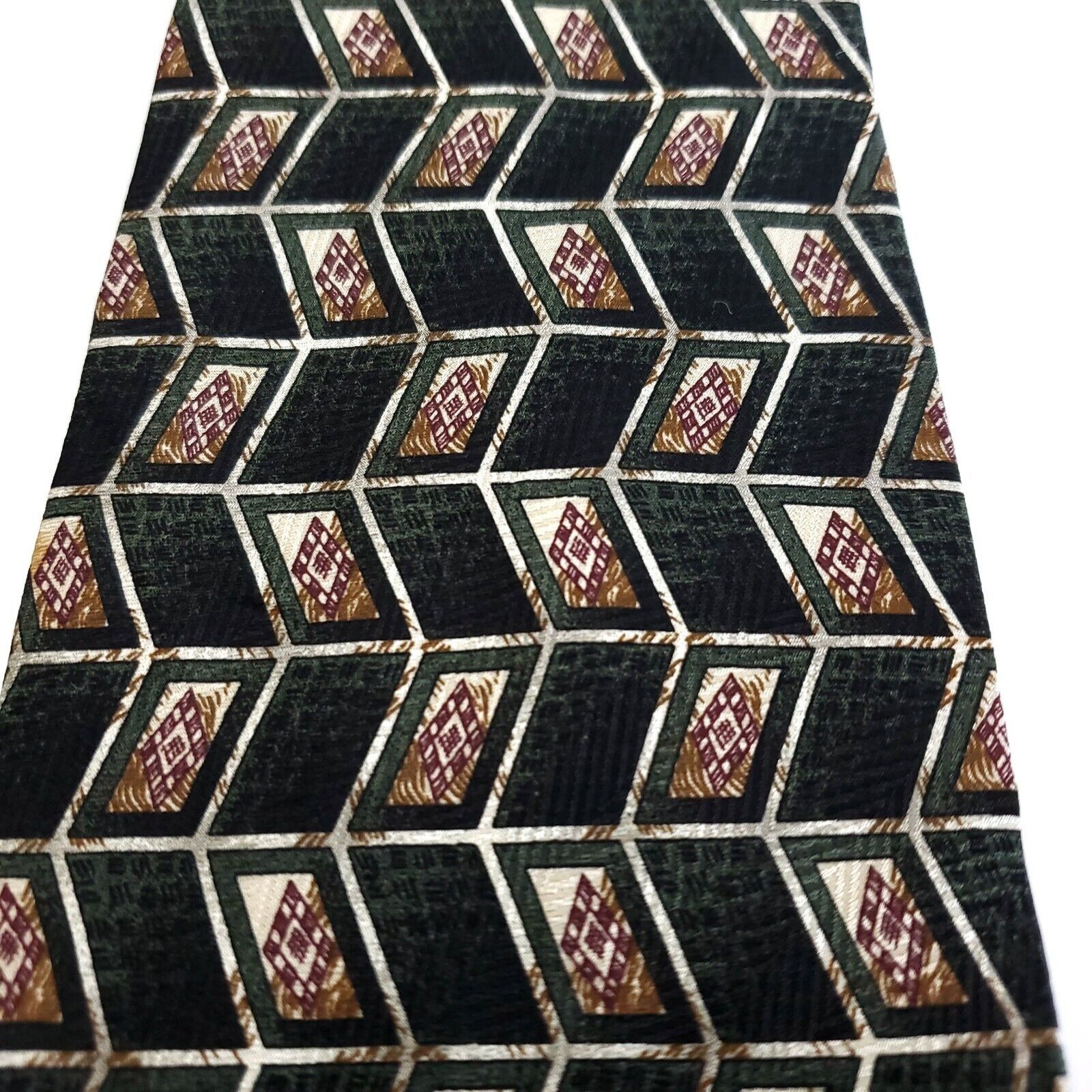 Van Heusen Van Heusen Green Geometric Print Short Wide Silk Tie Size ONE SIZE - 2 Thumbnail
