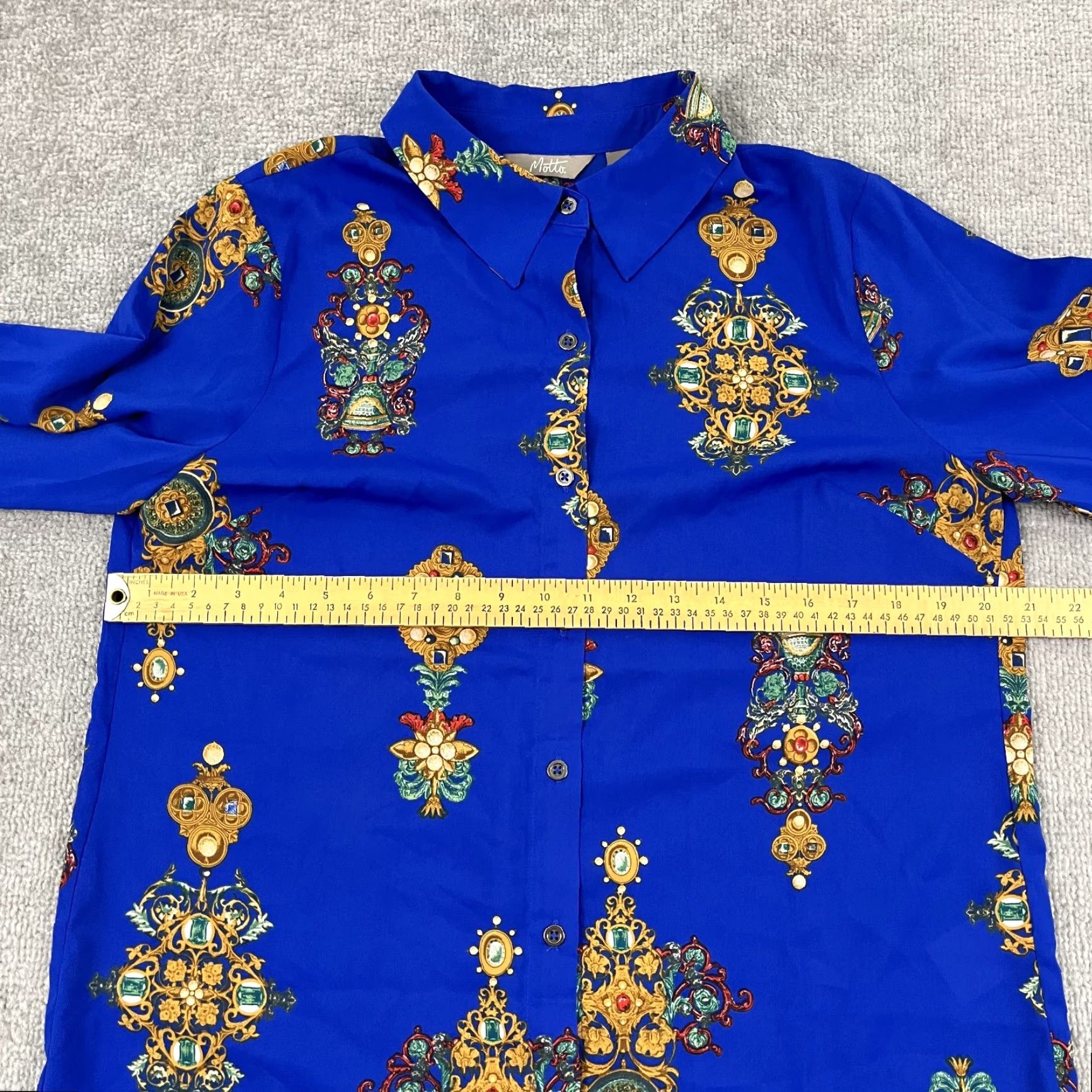 Vintage Motto Shirt Womens Size 8 Button Down Blue Chiffon Jeweled Print Stretch Office Size M / US 6-8 / IT 42-44 - 3 Thumbnail