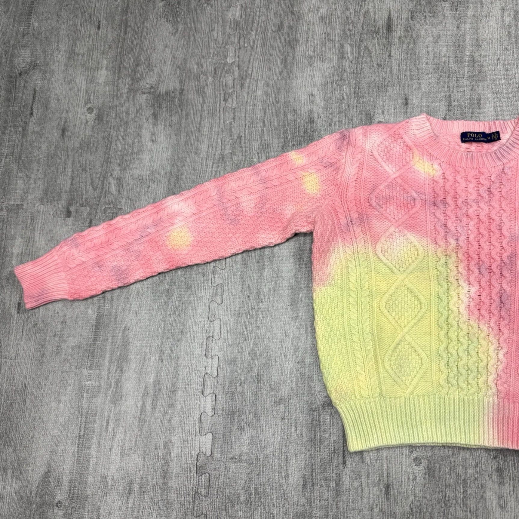 Polo Ralph Lauren POLO RALPH LAUREN WOMENS TIE DYE CABLE KNIT PULLOVER CREW SWEATER M MULTICOLOR Size M / US 6-8 / IT 42-44 - 3 Thumbnail