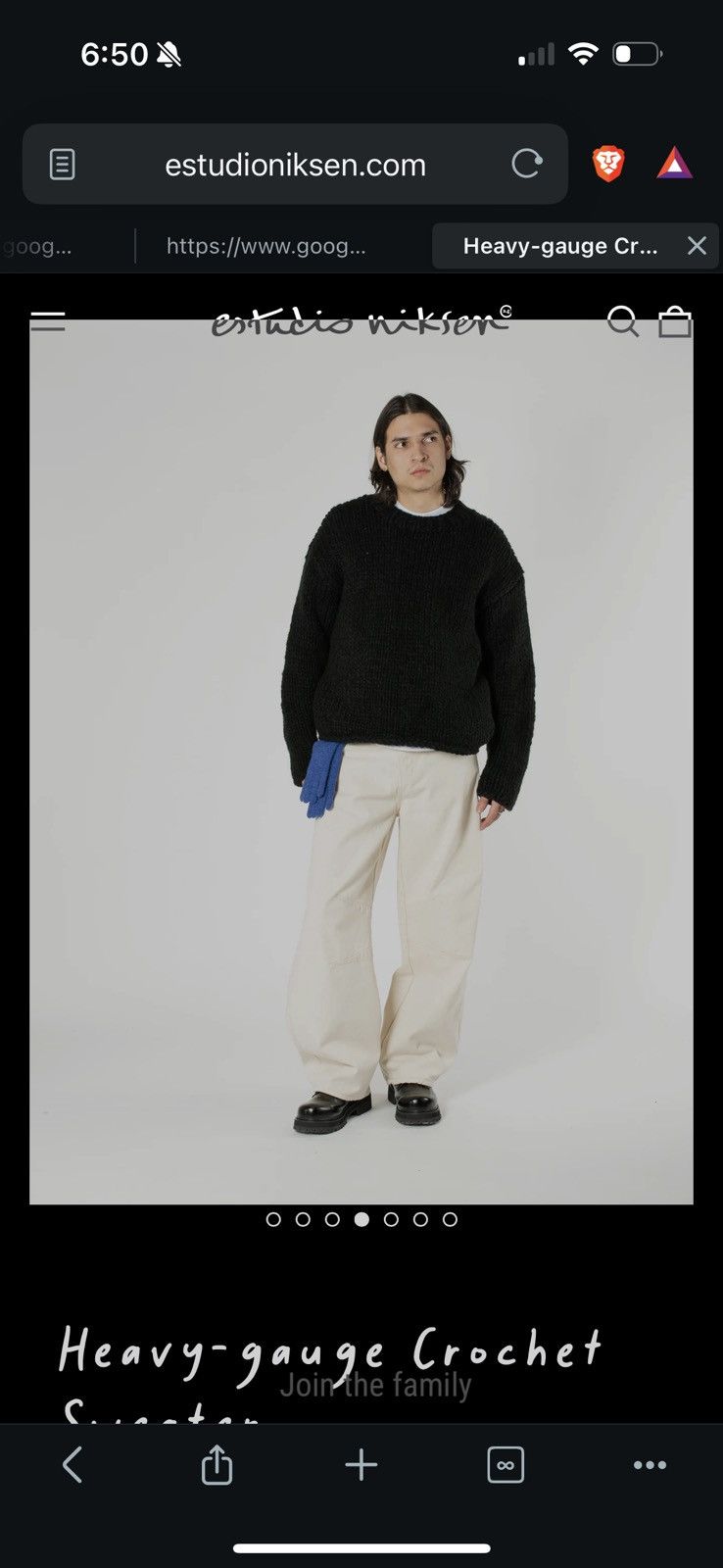 image of Estudio Niksen Heavy Gauge Crochet Knit Sweater in Black, Men's (Size Large)