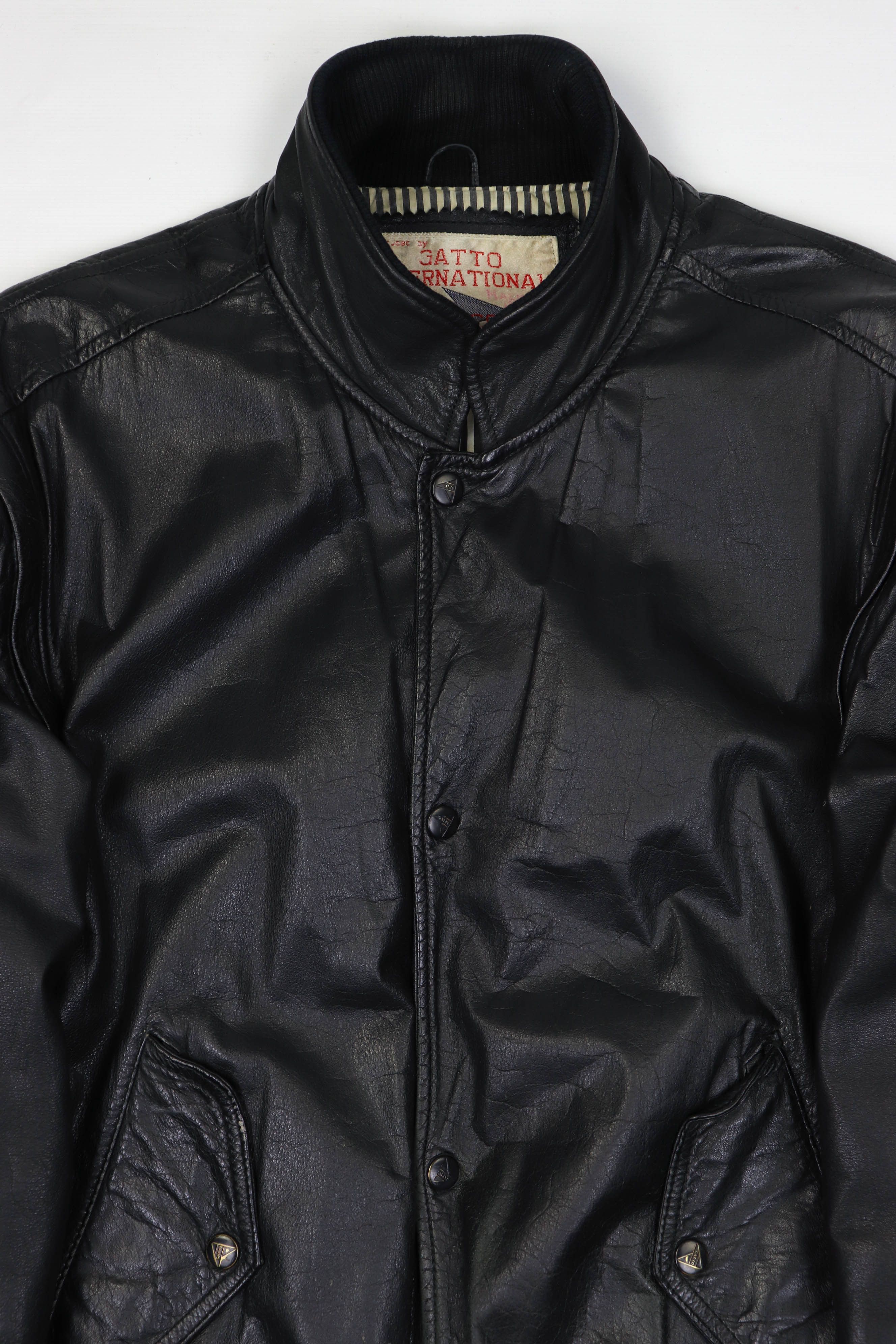 Vintage 90s Vintage Gatto Design Black Leather Bomber Jacket / Vest Size US M / EU 48-50 / 2 - 5 Thumbnail