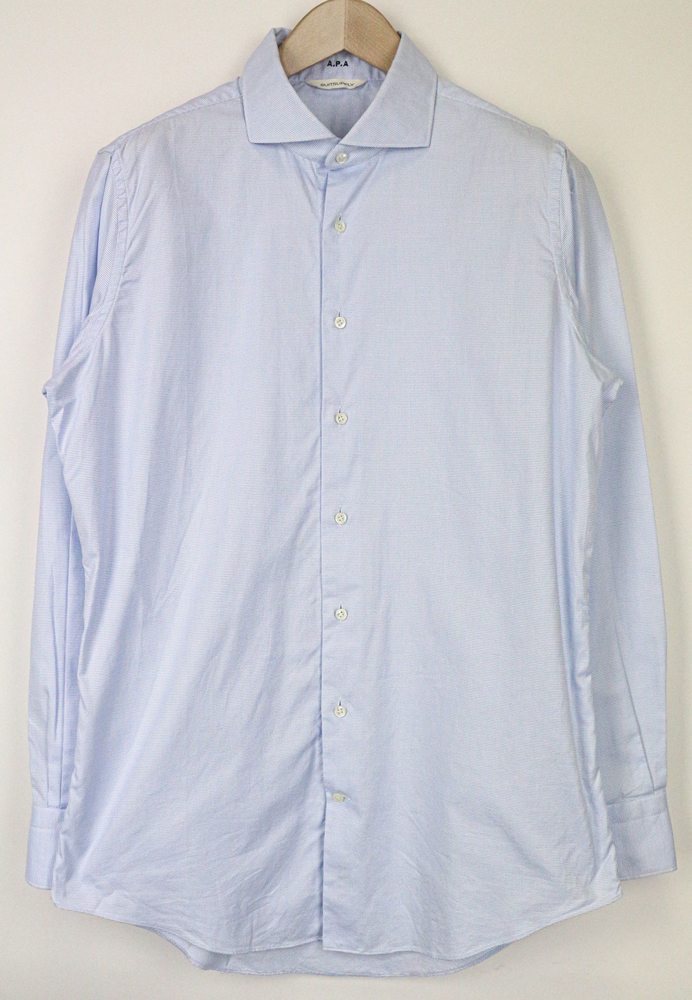 Suitsupply ~S Slim Blue Cotton Patterned Cutaway Shirt 77520 Size US S / EU 44-46 / 1 - 1 Thumbnail
