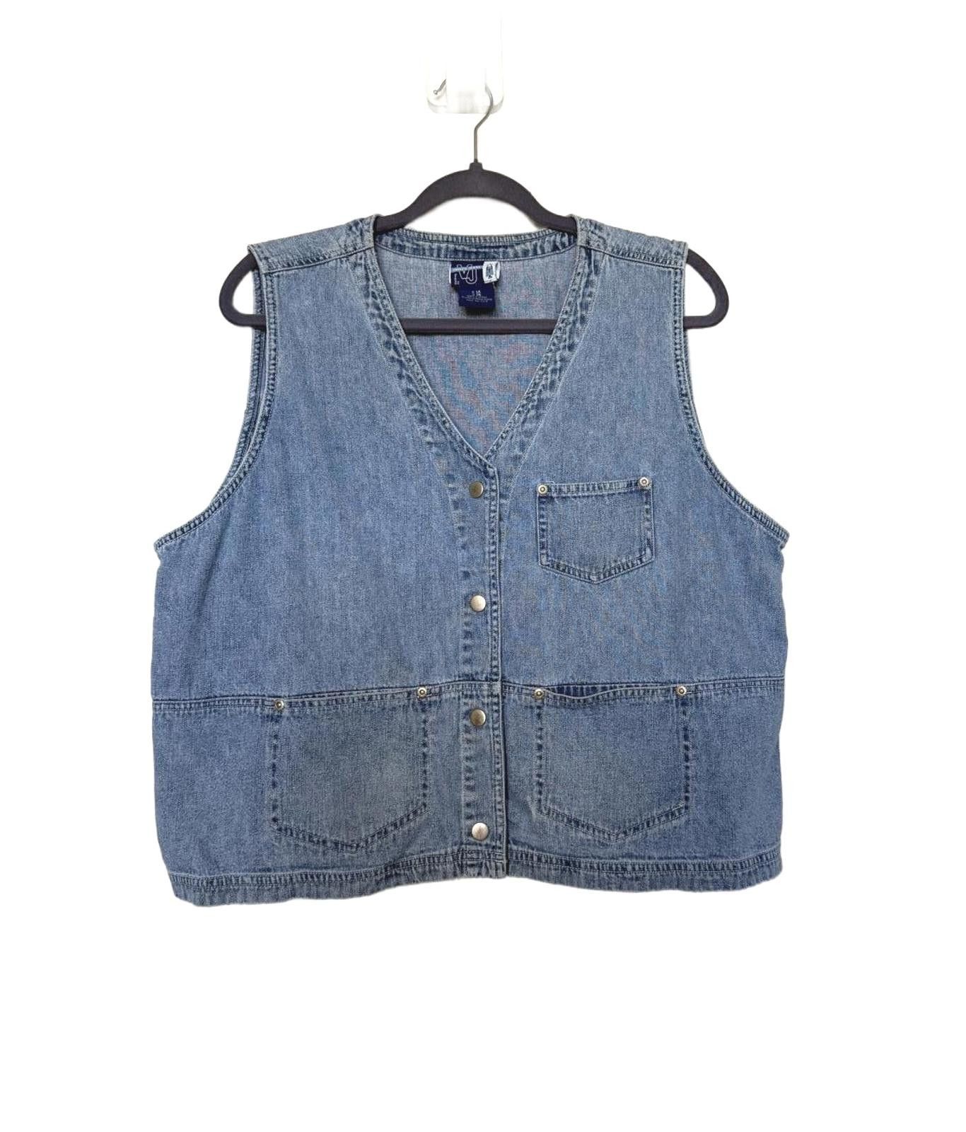 Designer Vintage Retro Boxy Crop Denim Jean Vest Size XL / US 12-14 / IT 48-50 - 2 Thumbnail