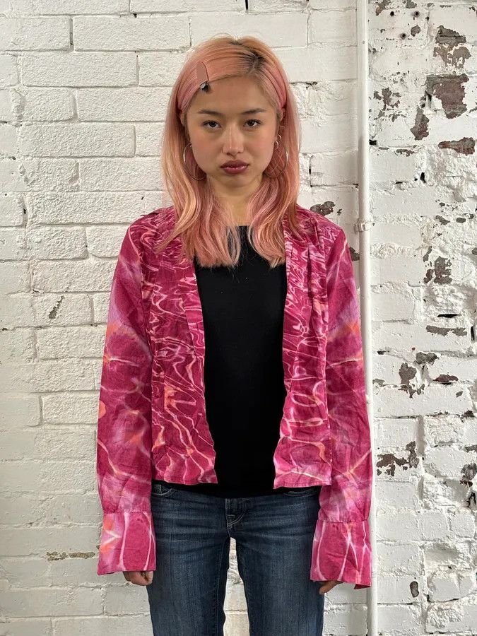 Just Cavalli 2000s Cavalli Fuchsia Pink Wave Abstract Tie-Dye Shirt Size S / US 4 / IT 40 - 2 Thumbnail