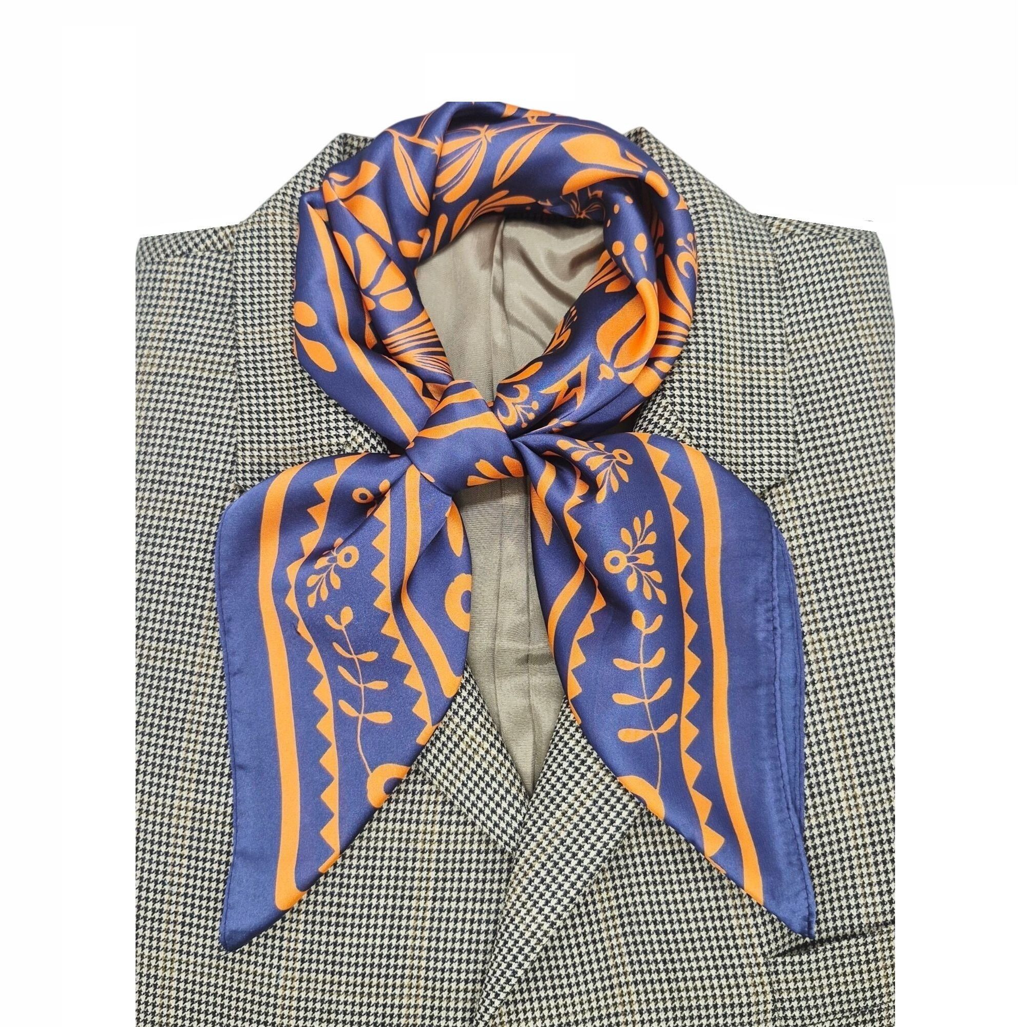 Other ✨Luxurious Navy and Orange Silk Scarf with Classical Floral Size ONE SIZE - 1 Thumbnail