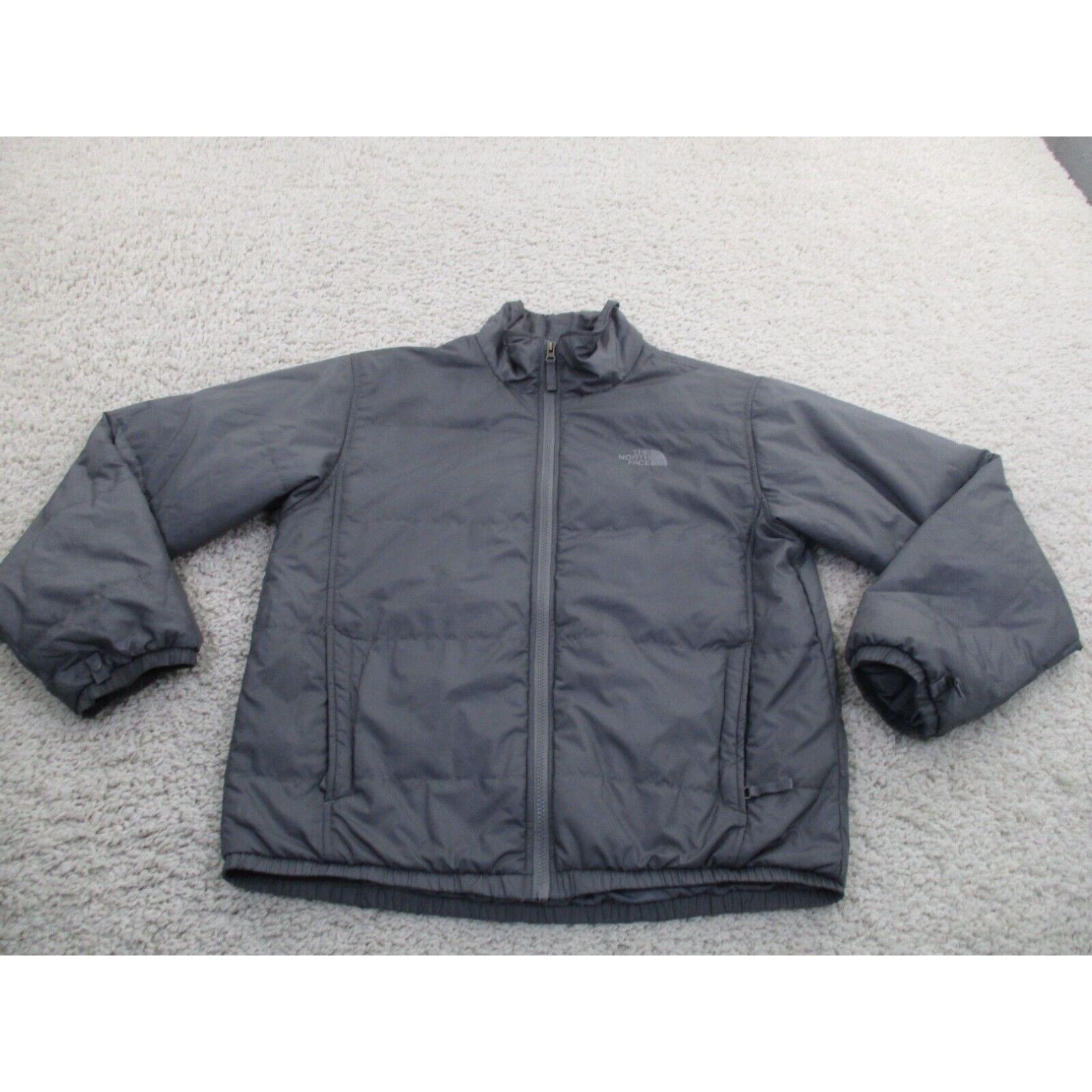 image of The North Face Jacket Mens Medium Gray Puffer Full Zip Pockets Outdoor Hiking in White