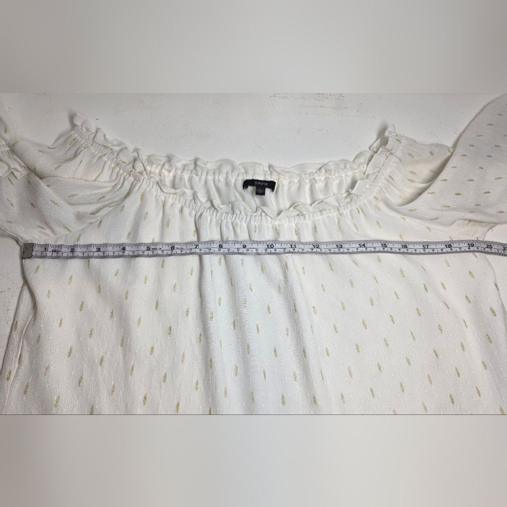 Drew Drew Off Shoulder White Blouse Gold Dot Textured Peasant Top Size L / US 10 / IT 46 - 4 Thumbnail