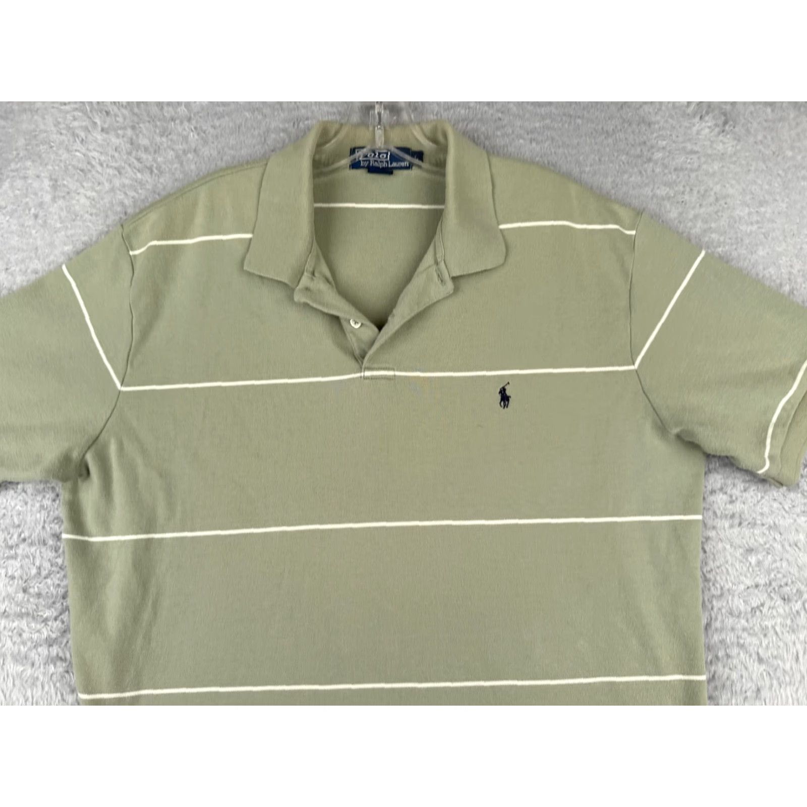 Ralph Lauren VINTAGE Ralph Lauren Shirt Adult Large Green White Stripe 100% Cotton Polo Shirt Mens Large Green Stripe 80s 90s Sports Polo Size US L / EU 52-54 / 3 - 4 Thumbnail