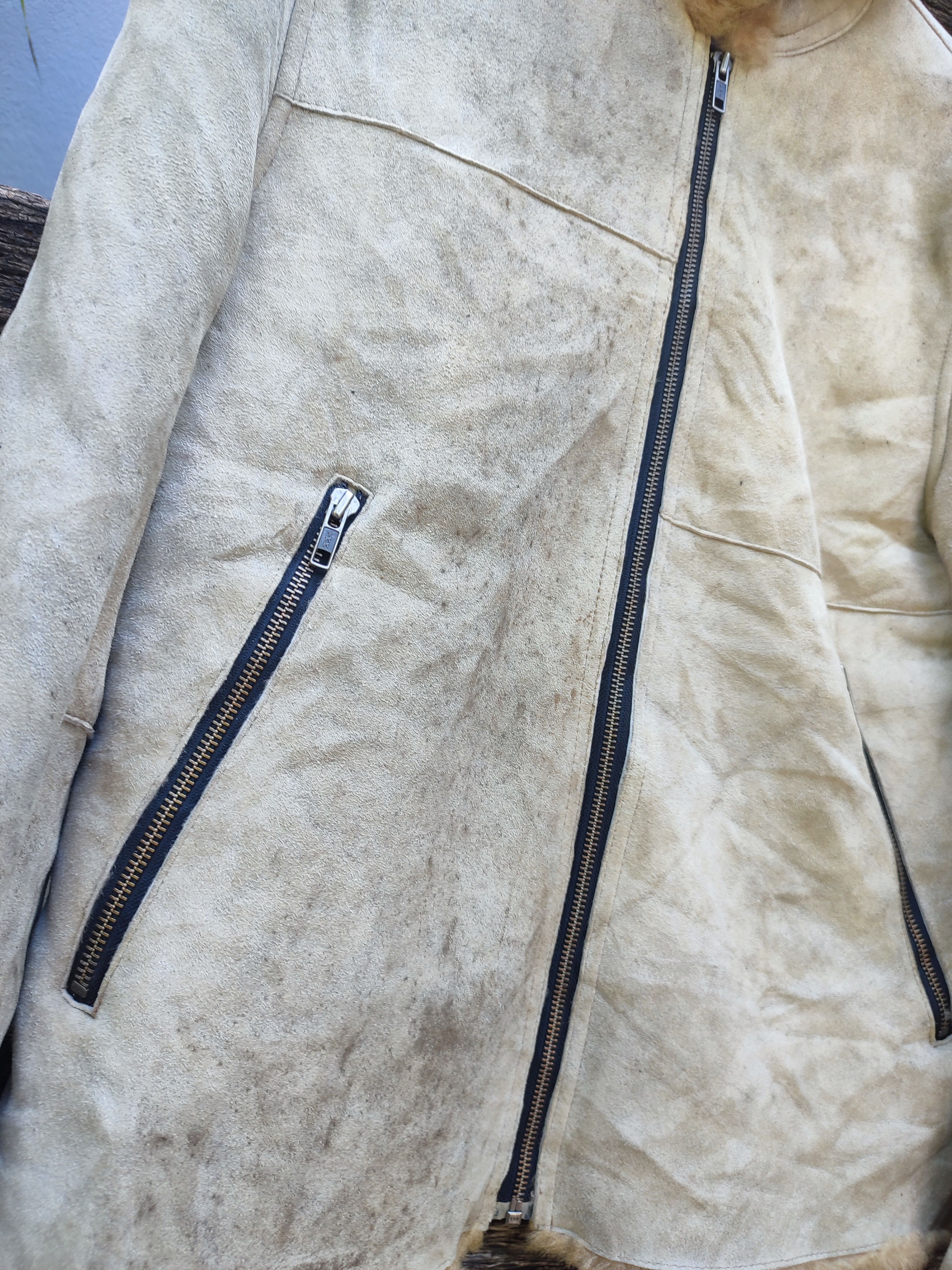 Designer Vintage Shearling Aviator Jacket – Distressed Beige Leather Size US M / EU 48-50 / 2 - 12 Thumbnail