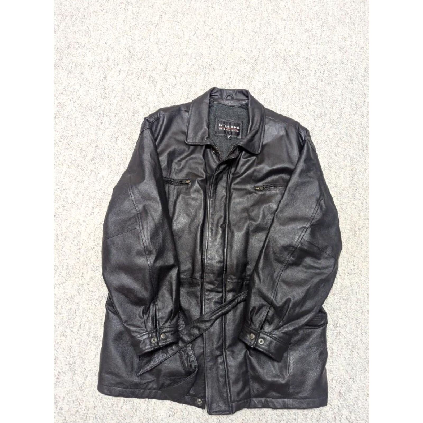 Vintage VINTAGE Wilsons Leather COAT XL BELTED brown leather trench coat Mens overcoat with belt - 1990s style (Chest 48 in) Size US XL / EU 56 / 4 - 5 Thumbnail