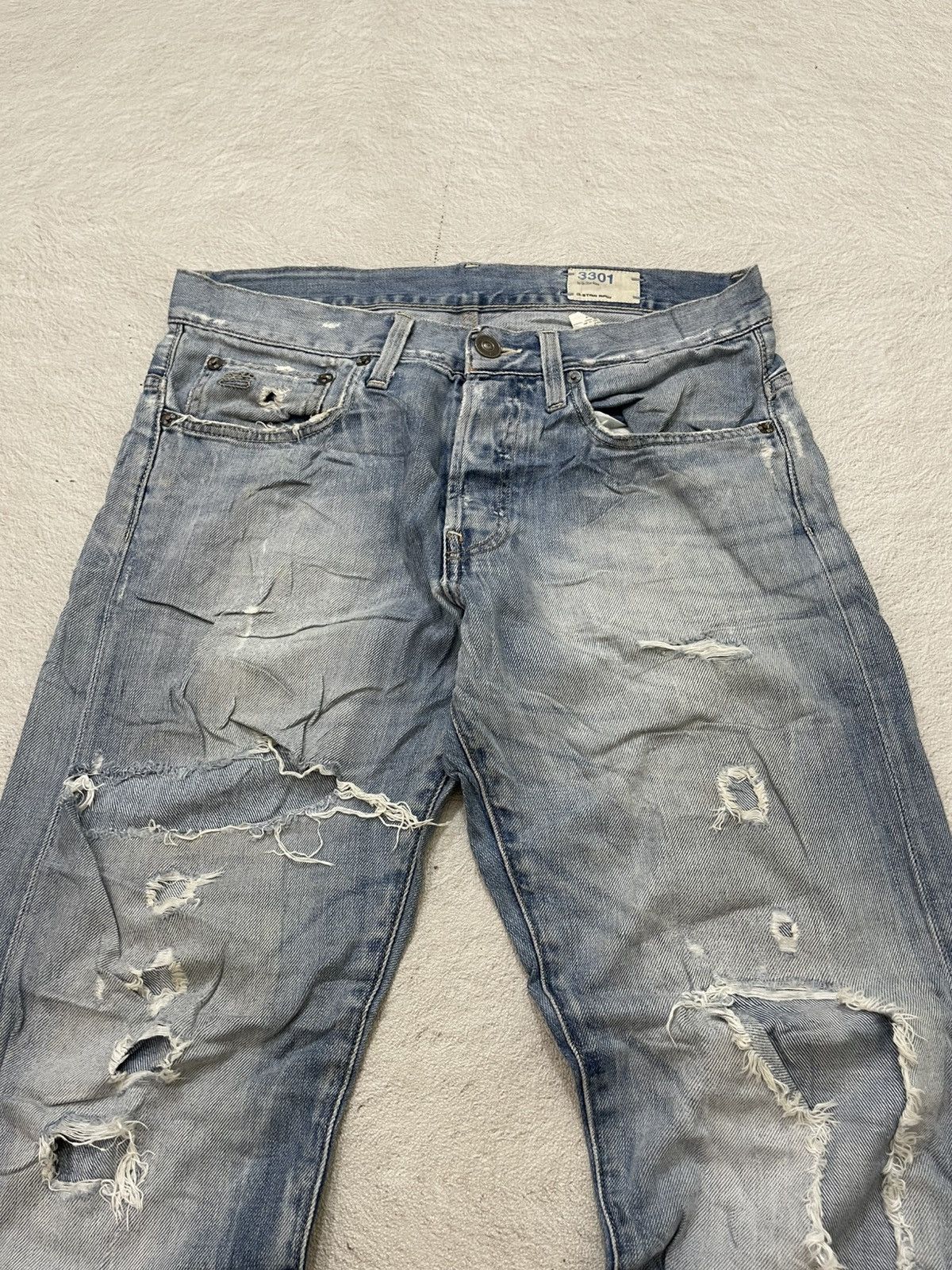 Japanese Brand 2000s G-Straw Blue Denim Ripped Washed Jeans Y2K Size US 31 - 2 Thumbnail