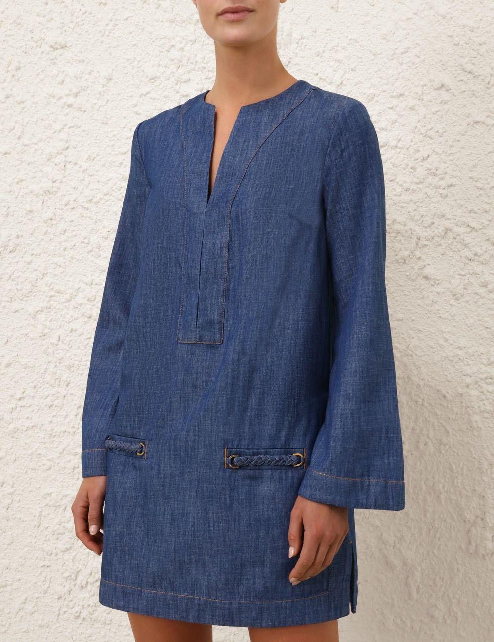 Zimmermann oc11z1025 Wylie Denim Tunic Dress in Blue Size L / US 10 / IT 46 - 2 Thumbnail