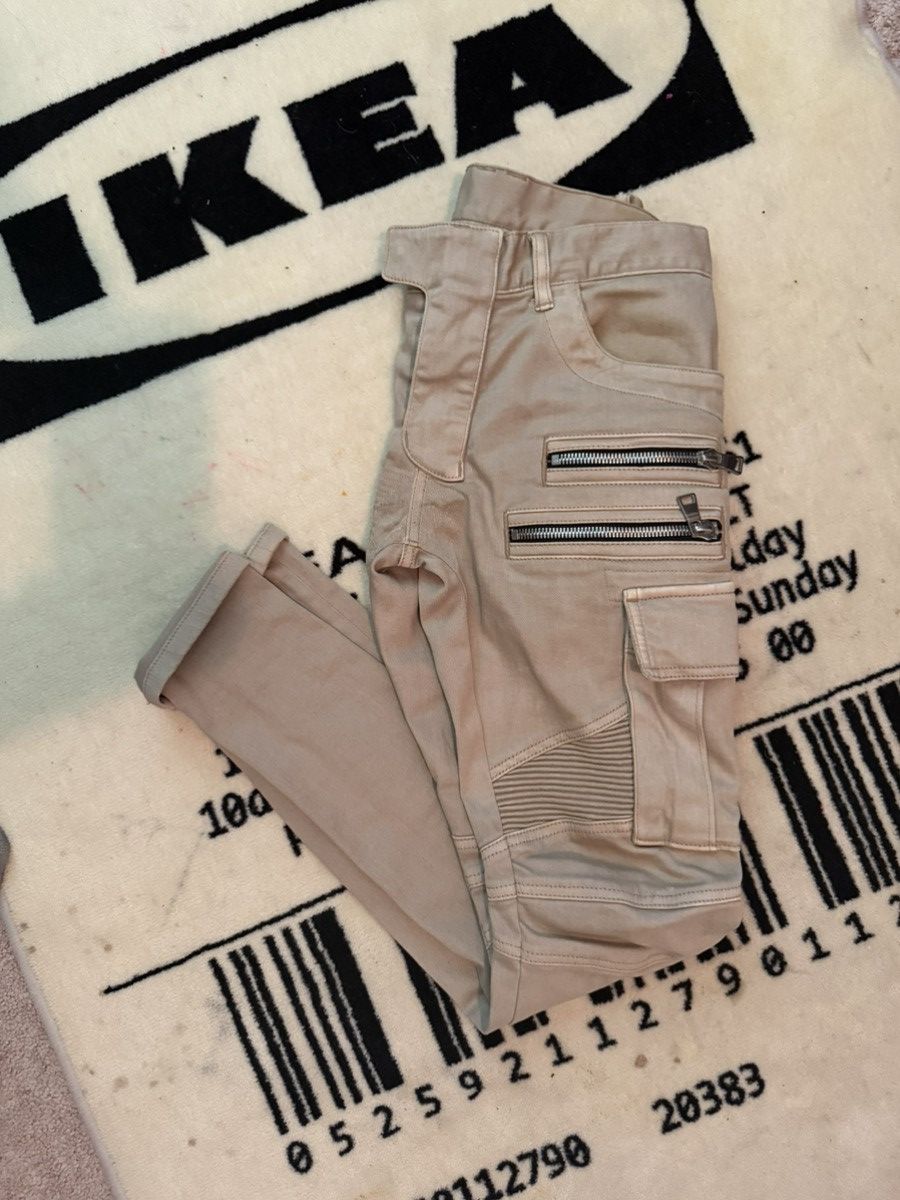 Balmain Balmain Paris Beige Biker Jeans – Moto Zip Denim Size US 28 / EU 44 - 2 Thumbnail