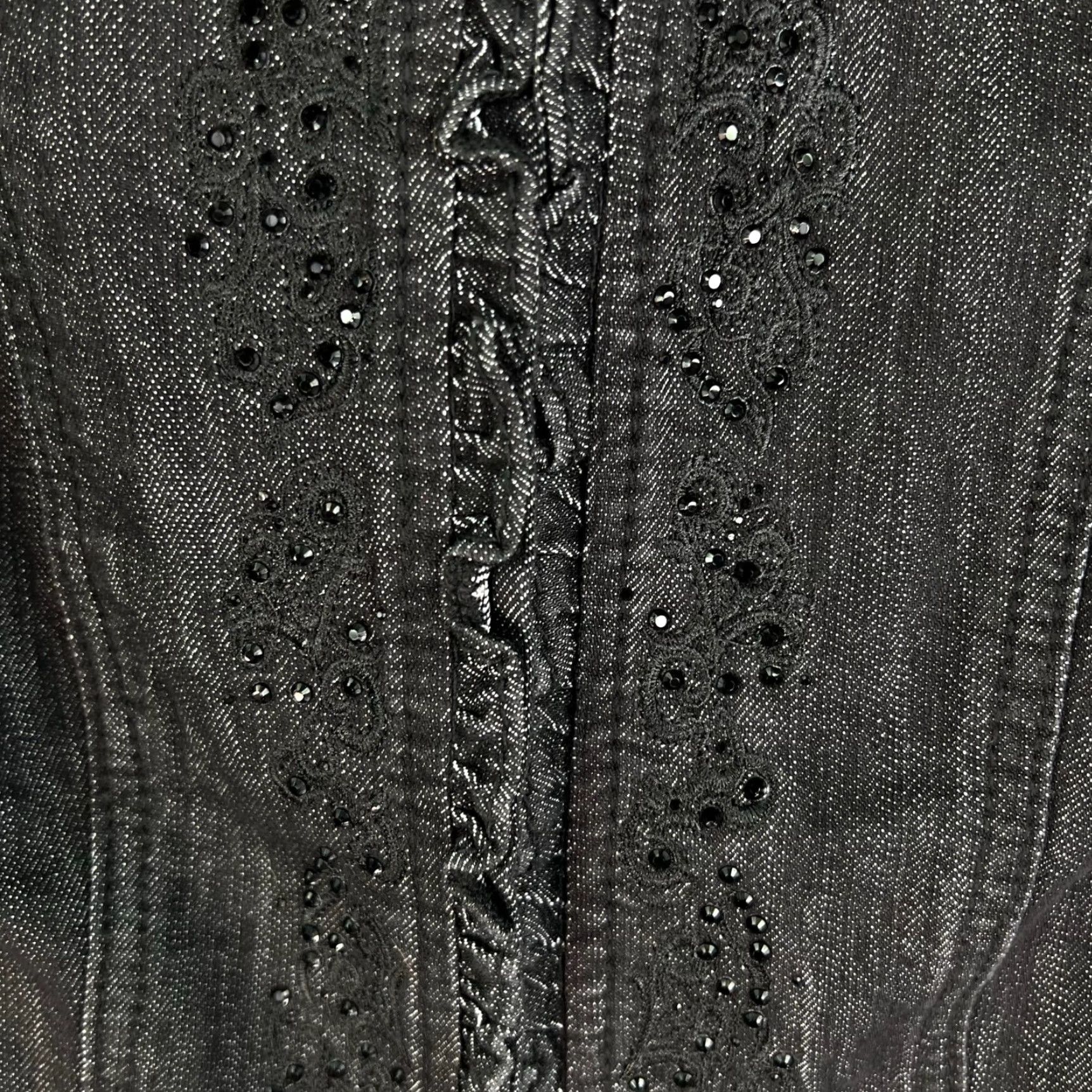 Vintage VINTAGE Christoper & Banks Black Jean Jacket Blazer Size M Embroidered Ruffle Sequin - Women Blazer Denim 90s Theme Size 32" / US 10 / IT 46 - 3 Thumbnail