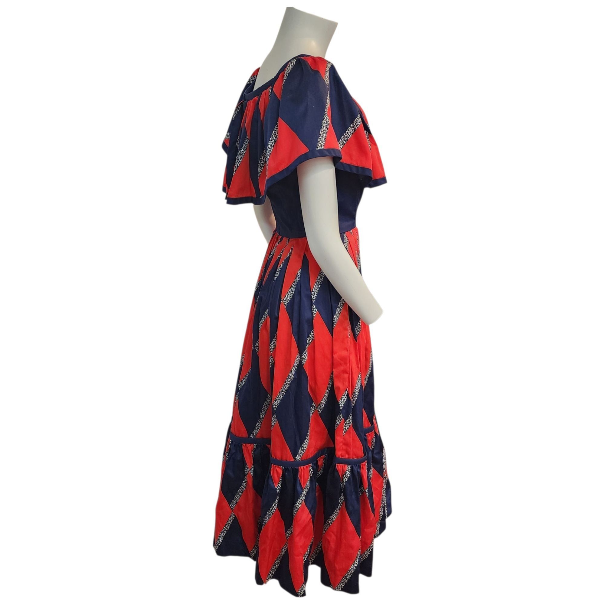 Other Vintage Mignon Dress 70s 80s Festive Party Retro Red Blue Vt Size S / US 4 / IT 40 - 5 Thumbnail