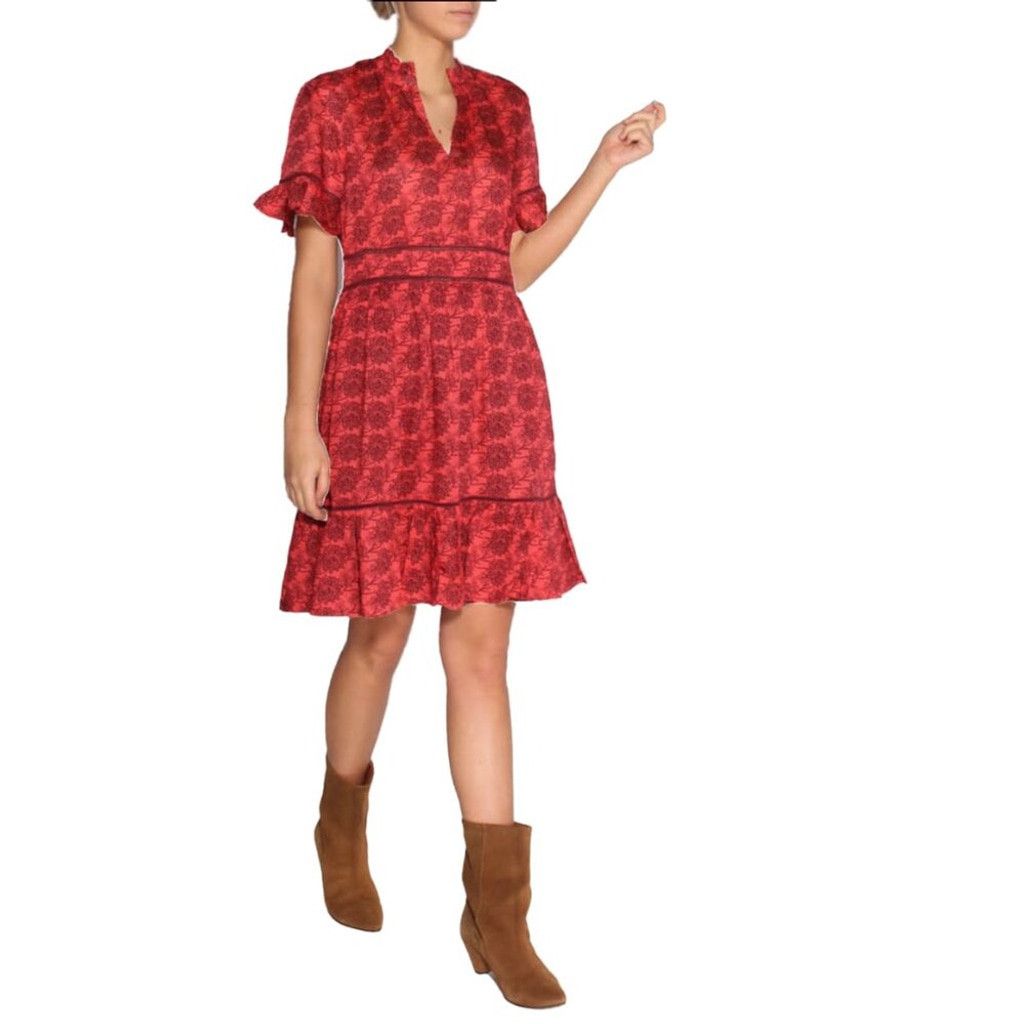 Scotch & Soda SCOTCH & SODA Bold Red Cinched Waist Ruffled Lace Ribbing S Size XS / US 0-2 / IT 36-38 - 1 Thumbnail
