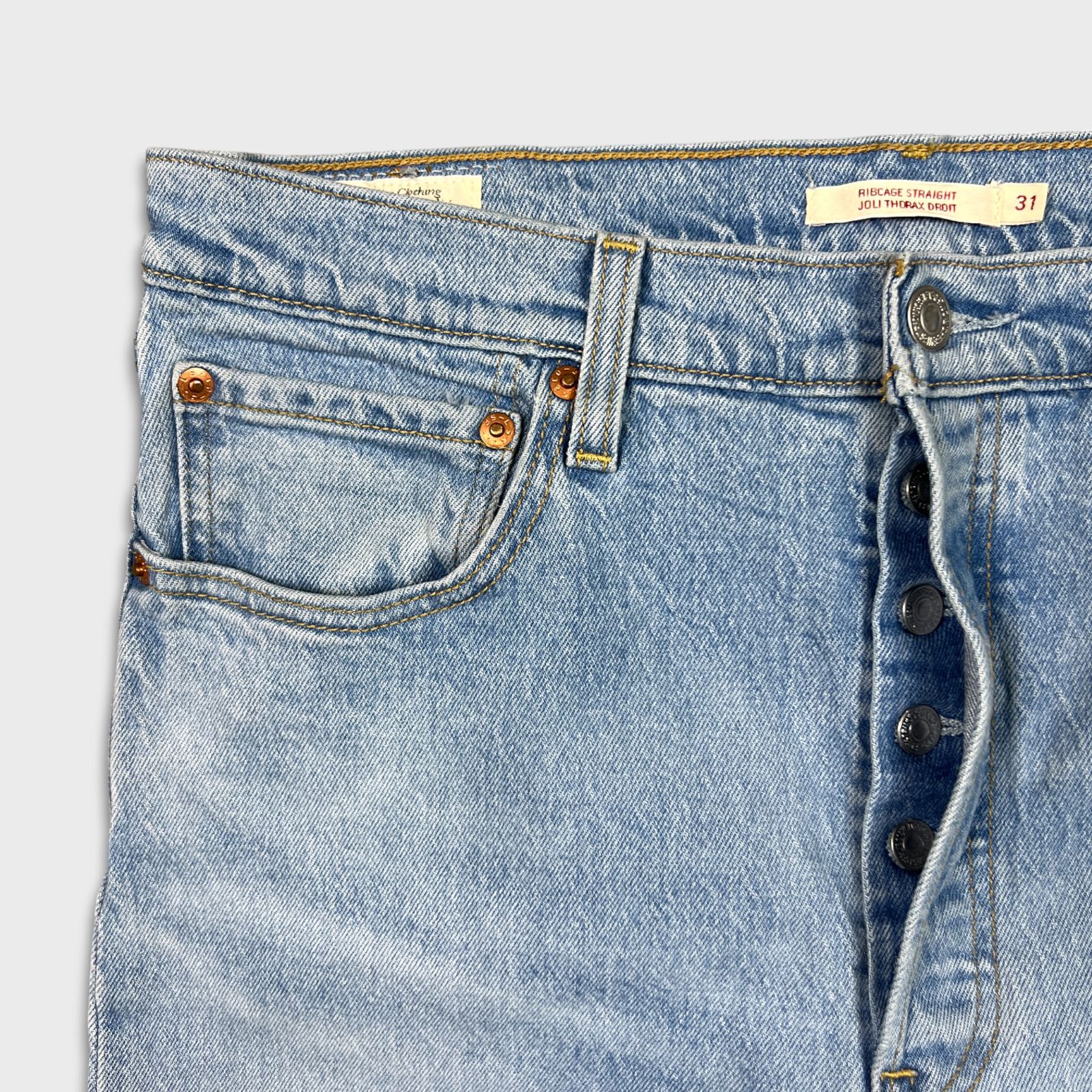 Levi's × Vintage Levi's Ribcage Straight Jeans High Rise Distressed Denim Size 31" - 3 Thumbnail