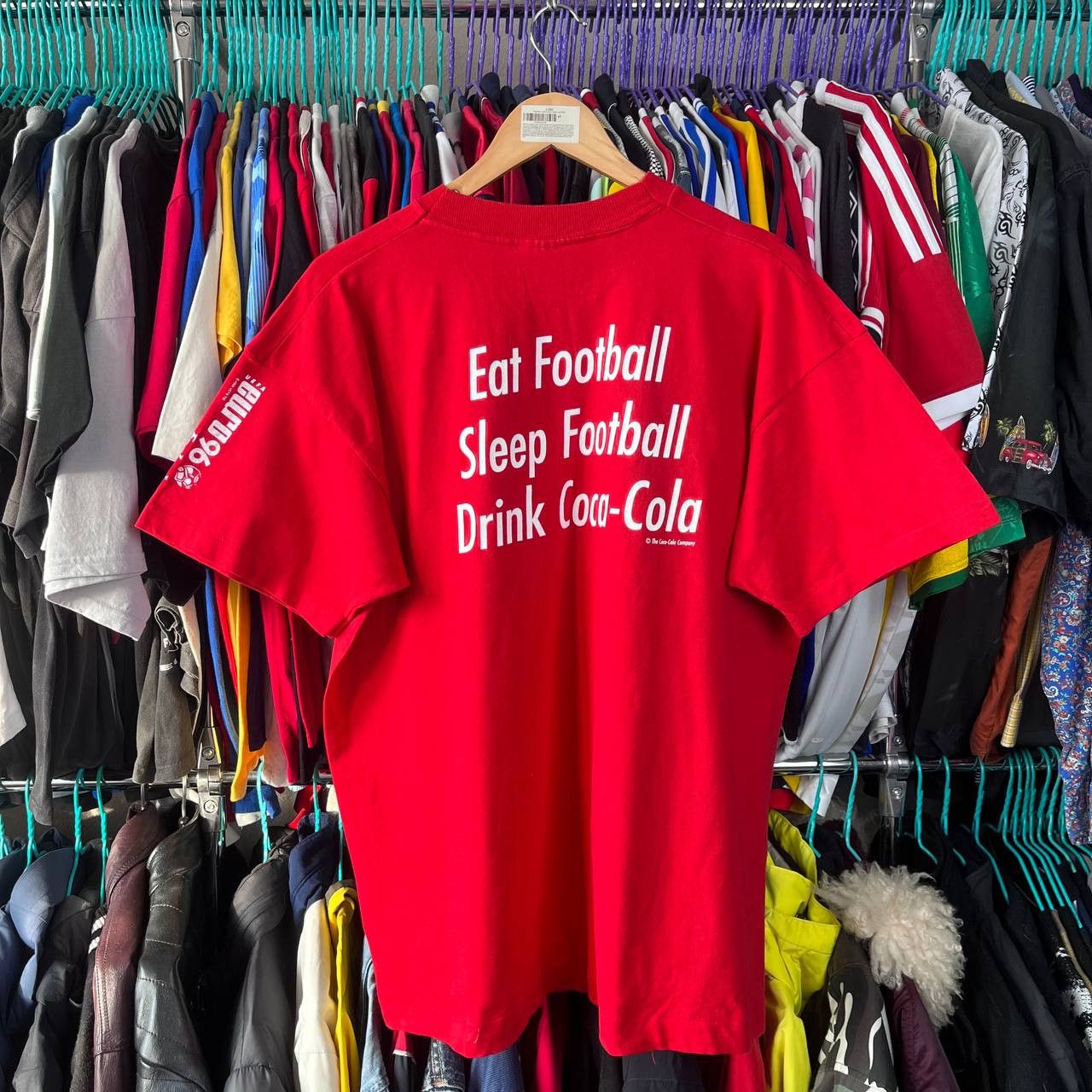 Vintage Euro 1996 England Football Soccer Coca-Cola Promo Tshirt Size US XL / EU 56 / 4 - 6 Thumbnail
