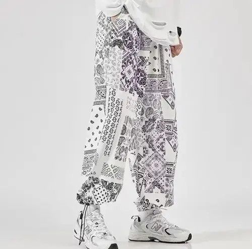 Jean 20AW Indigo Union Japan White Bandana Paisley Jogger Pants Size US 31 - 4 Thumbnail
