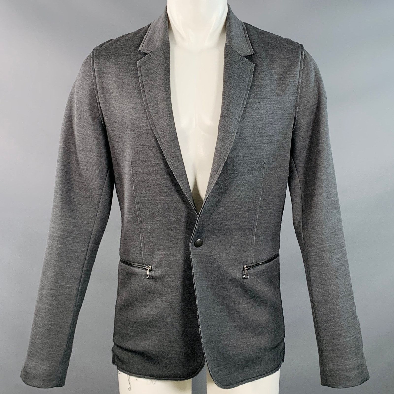 Lanvin LANVIN Grey Silk Cotton Blend Snaps Notch Lapel Jacket Size 40S - 1 Thumbnail