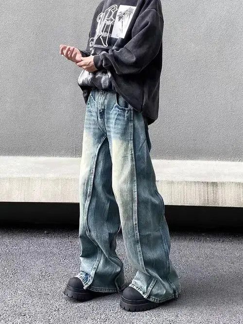 Jean Vintage washed and distressed patchwork baggy jeans Size US 30 / EU 46 - 5 Thumbnail