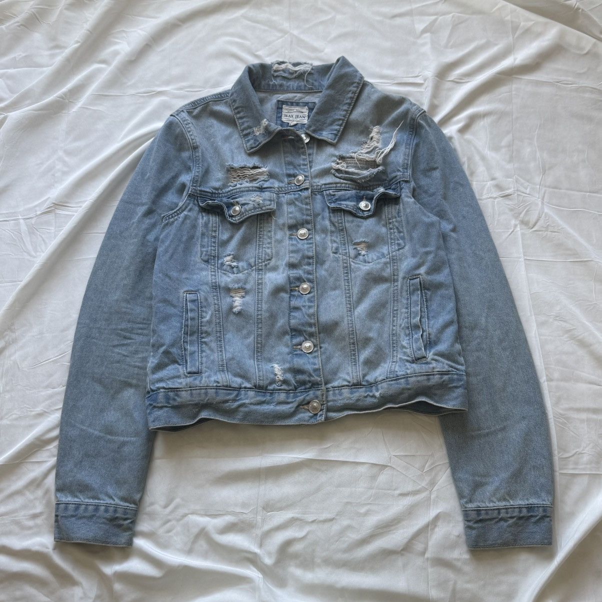 Other Wax Jean Blue Distressed Denim Jacket – Size L – 100% Cotton Size L / US 10 / IT 46 - 2 Thumbnail