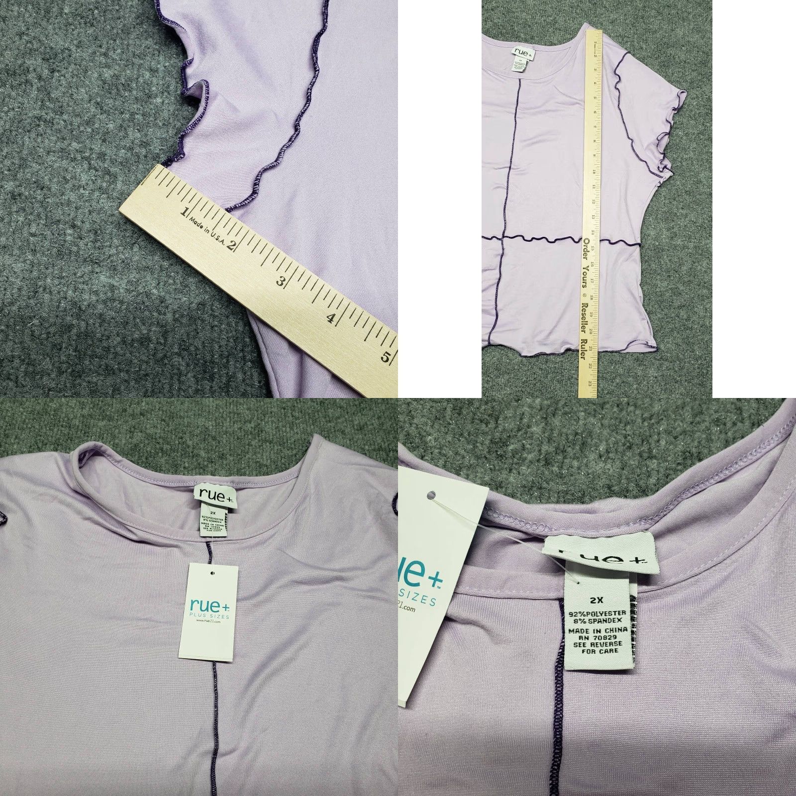 Vintage Rue21 Casual Top Womens 2X Purple Short Sleeve Cap Stretch Thick Stitch New Blouse Knit Polyester Spandex Basic All Seasons Mens? Size XXL / US 16-18 / IT 52-54 - 8 Thumbnail