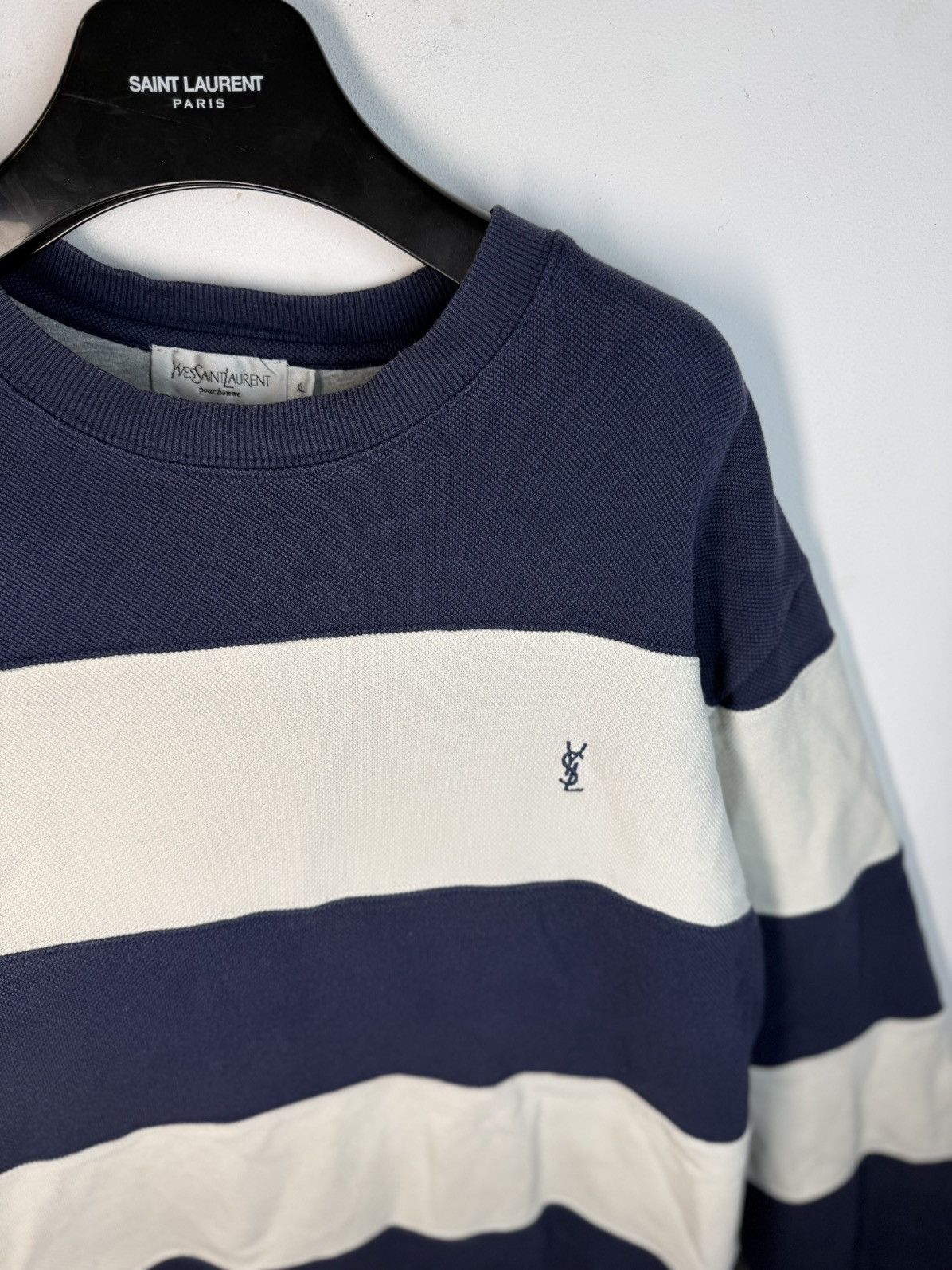 Yves Saint Laurent Pique YSL Crewneck Navy/White Striped YSL Sweatshirt Size US XL / EU 56 / 4 - 2 Thumbnail
