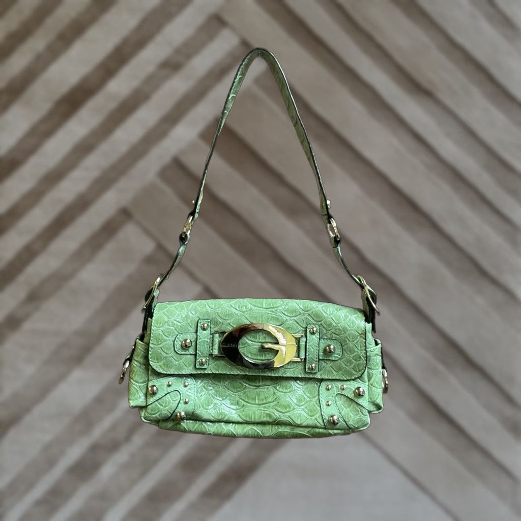 Guess VINTAGE Guess Green Faux Snake Skin Purse Crossbody Bag Shoulder, Medium, Women's, Green, Crossbody, Leather Strap, Silver Hardware Size ONE SIZE - 1 Thumbnail