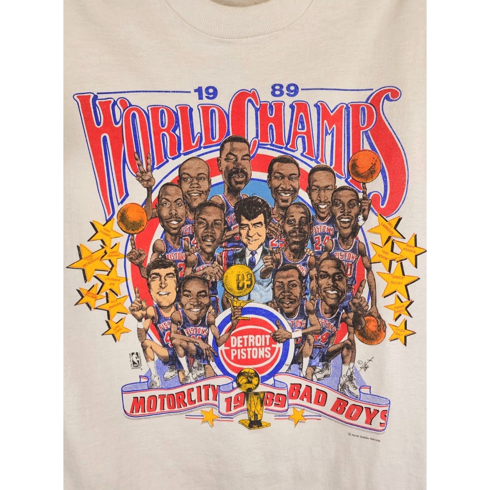 Vintage VINTAGE DETROIT PISTONS WORLD CHAMPS NBA BASKETBALL T-SHIRT SZ LARGE Shirt Mens Size L White Cotton 1989 90s Mens Size US L / EU 52-54 / 3 - 2 Thumbnail