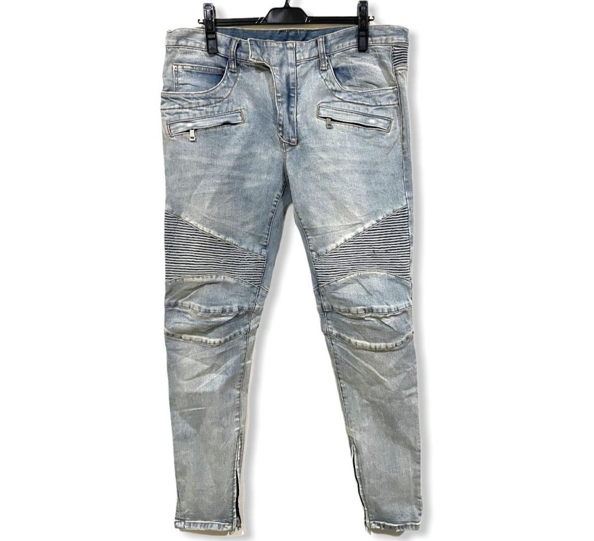 image of Biker Denim x Mnml Balmain Inspire Biker Skinny Jeans in Bleu, Men's (Size 38)