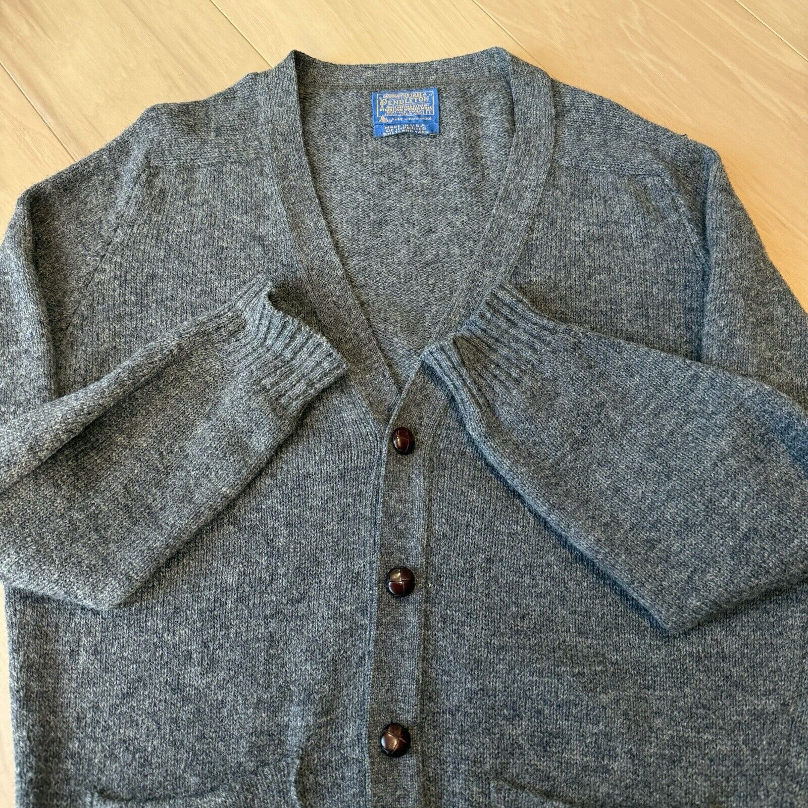 Pendleton × Vintage Vintage Pendleton Cardigan Large Gray 80s Wool Sweater Size US L / EU 52-54 / 3 - 4 Thumbnail