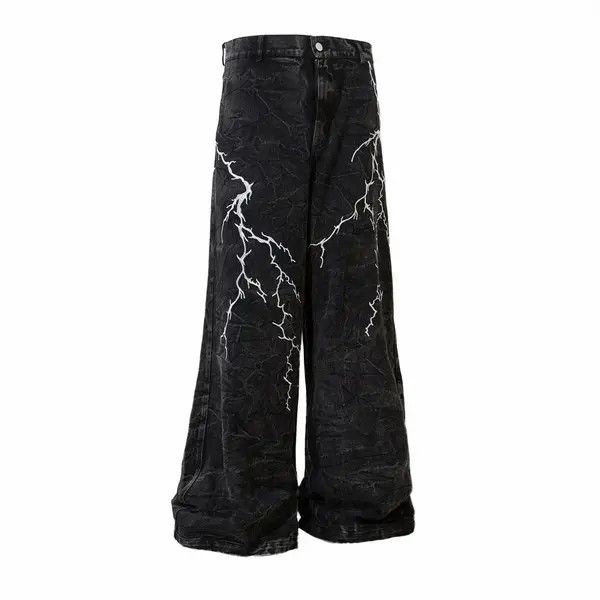 Jean Oversized Baggy Lightning Print Wide Leg Jeans Size US 30 / EU 46 - 6 Thumbnail
