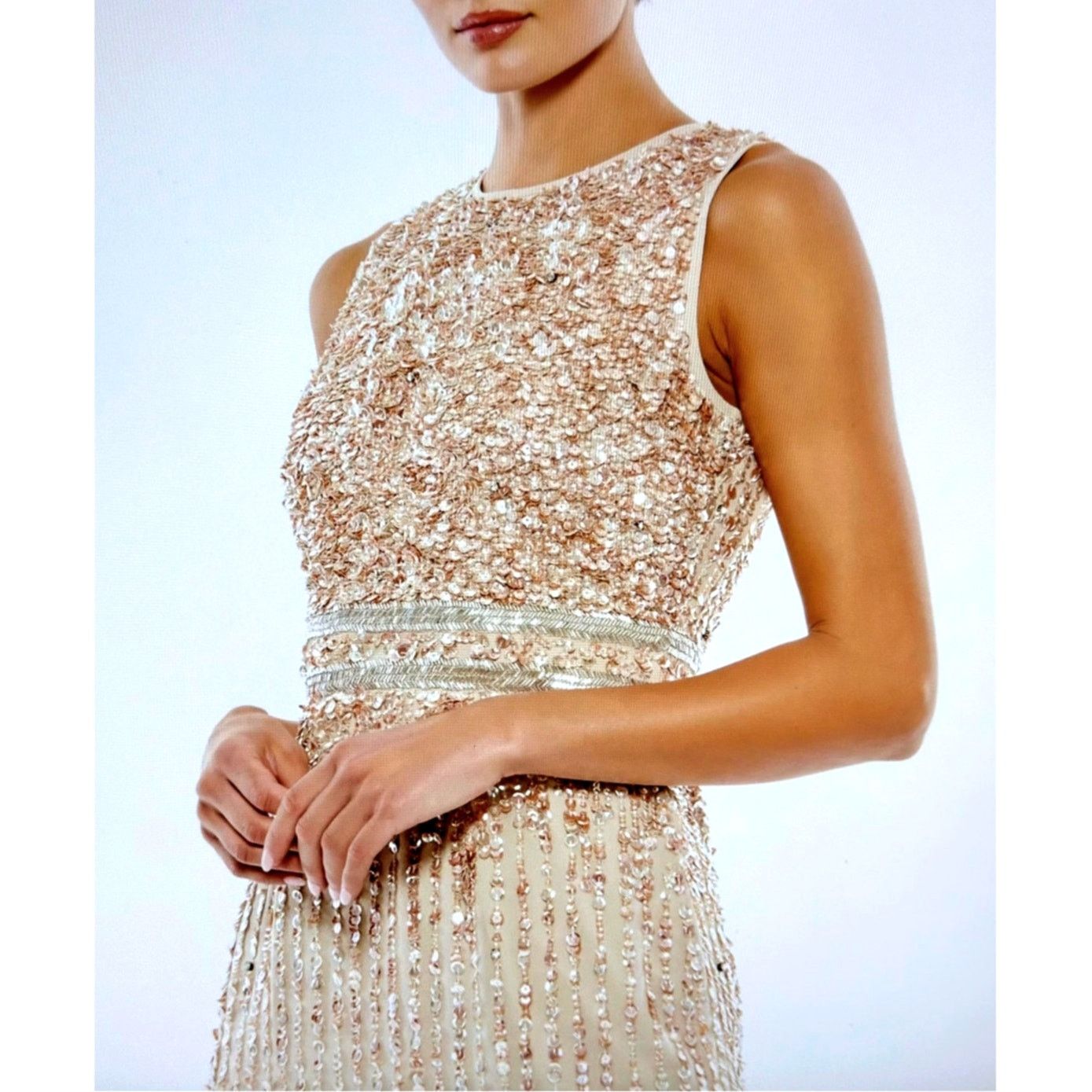 mac duggal sleeveless high neck beaded midi sheath dress Off shoulder Wedding Dress - Short Length Wedding Dress with Beaded main image 1