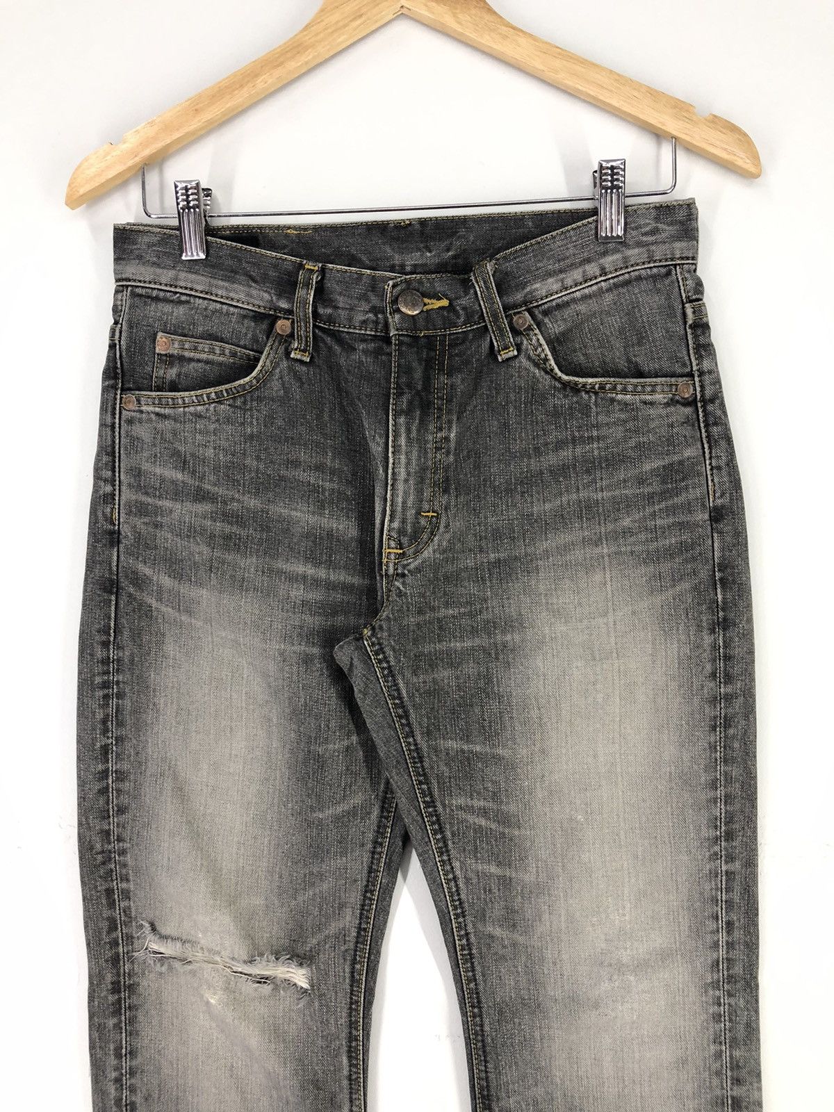 Lee Vintage Lee Distressed Flare Bootcut Faded Black Jeans Size US 28 / EU 44 - 5 Thumbnail