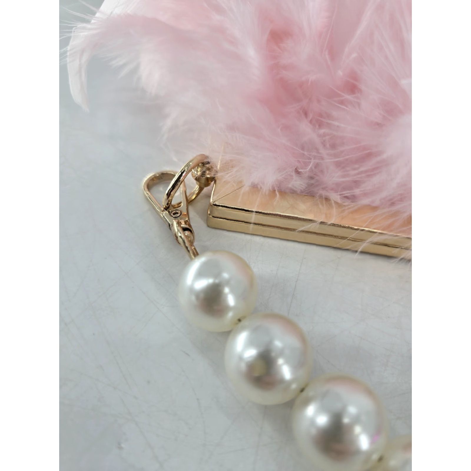 2 lot Feather Clutches Purses Women Bag Pearl Fluffy Evening Handbags Hot Pink