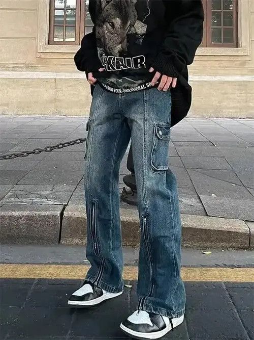 Japanese Brand × Jean Button Zipper Pocket Slit Straight Jeans Size US 33 - 1 Thumbnail