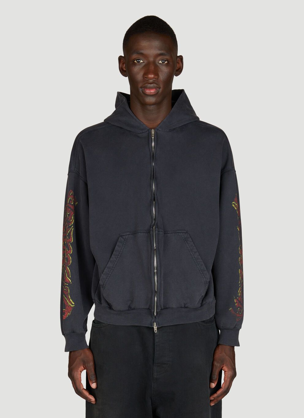 image of Balenciaga Offshore Zip-Up Hooded Sweatshirt in Black, Men's (Size Medium)