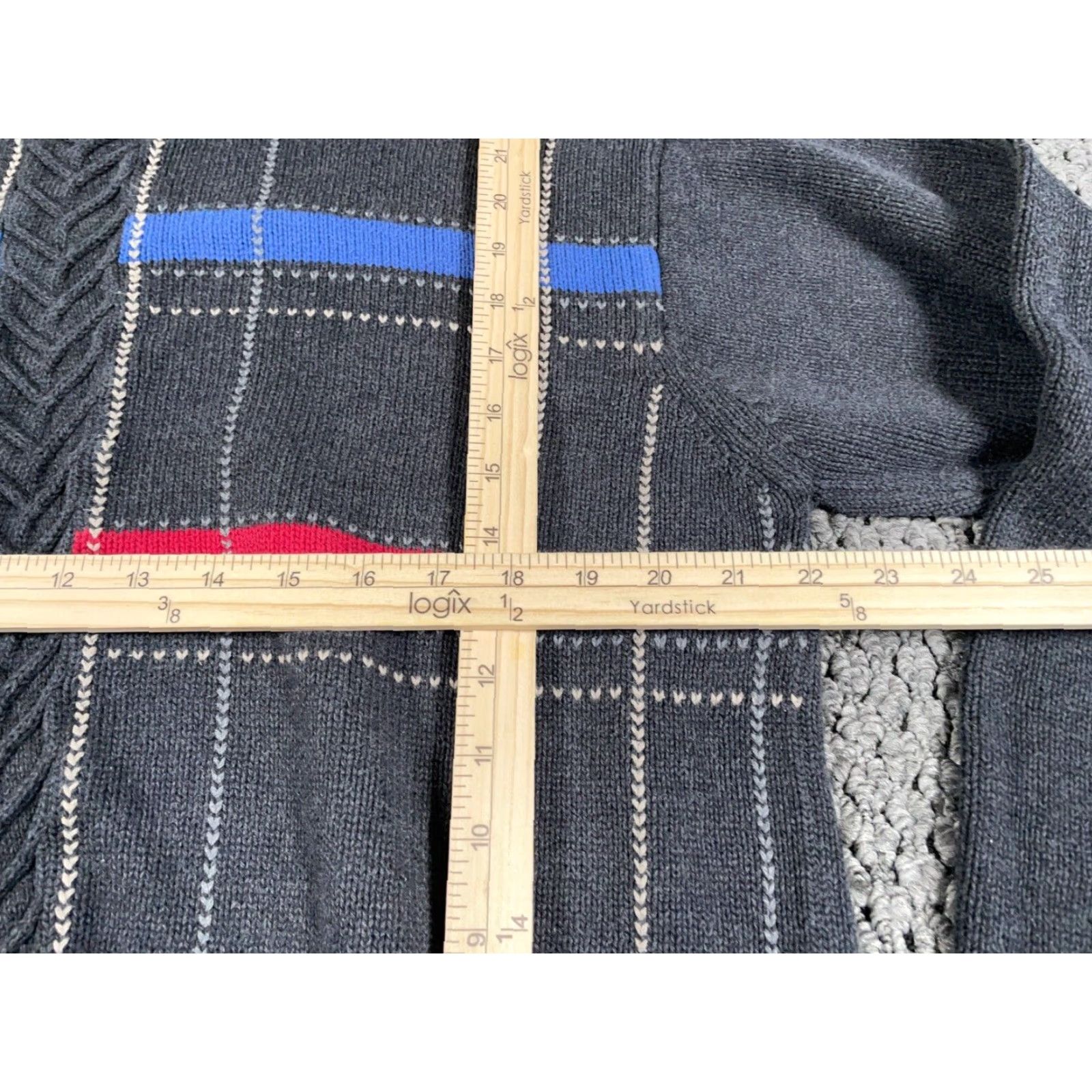 Dockers Retro Dad Style Sweater Adult Large Dark Gray Blue Red Striped Chunky Knit Prep Size US L / EU 52-54 / 3 - 7 Thumbnail