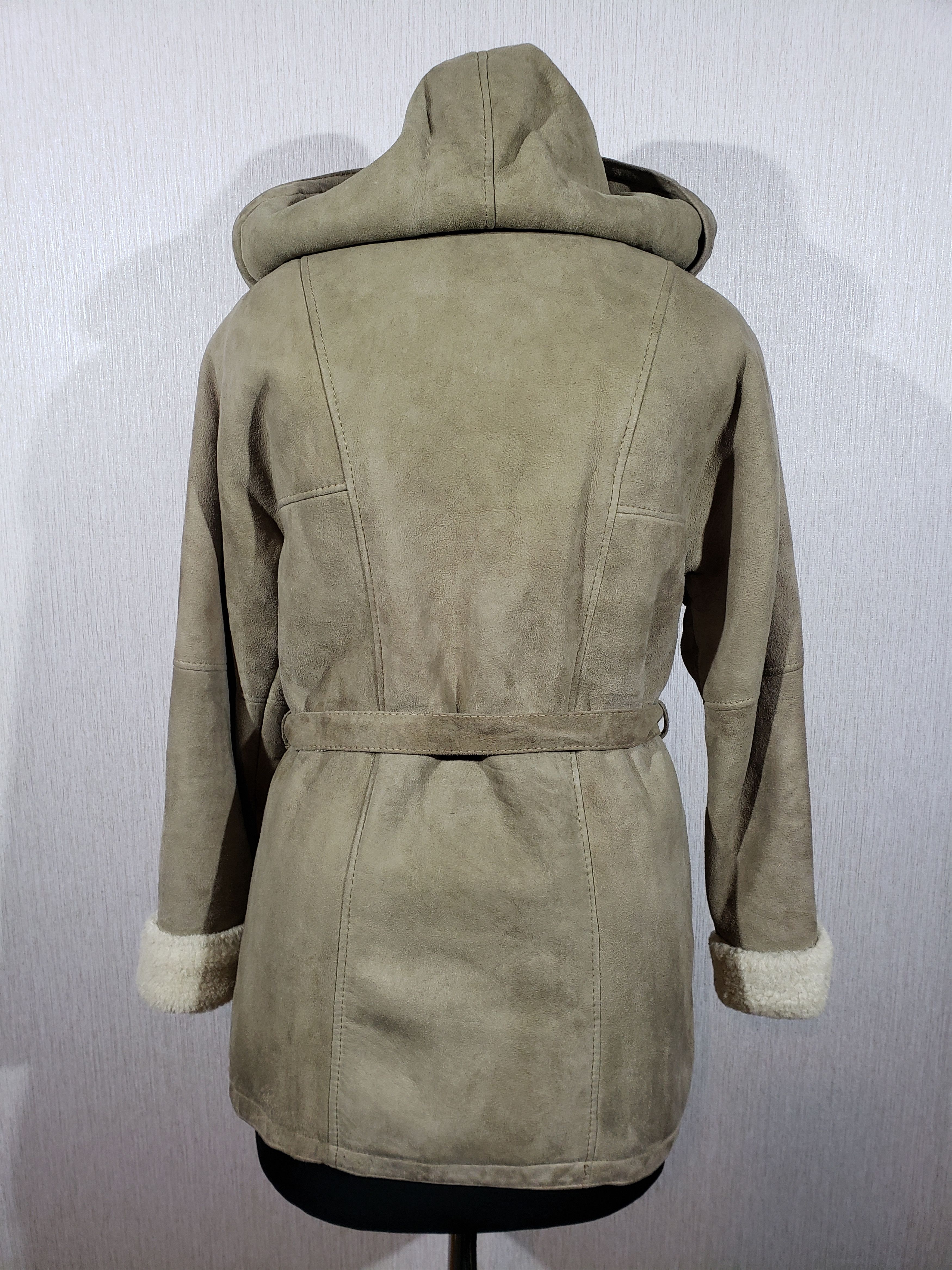 Stylish gray sheepskin coat with a