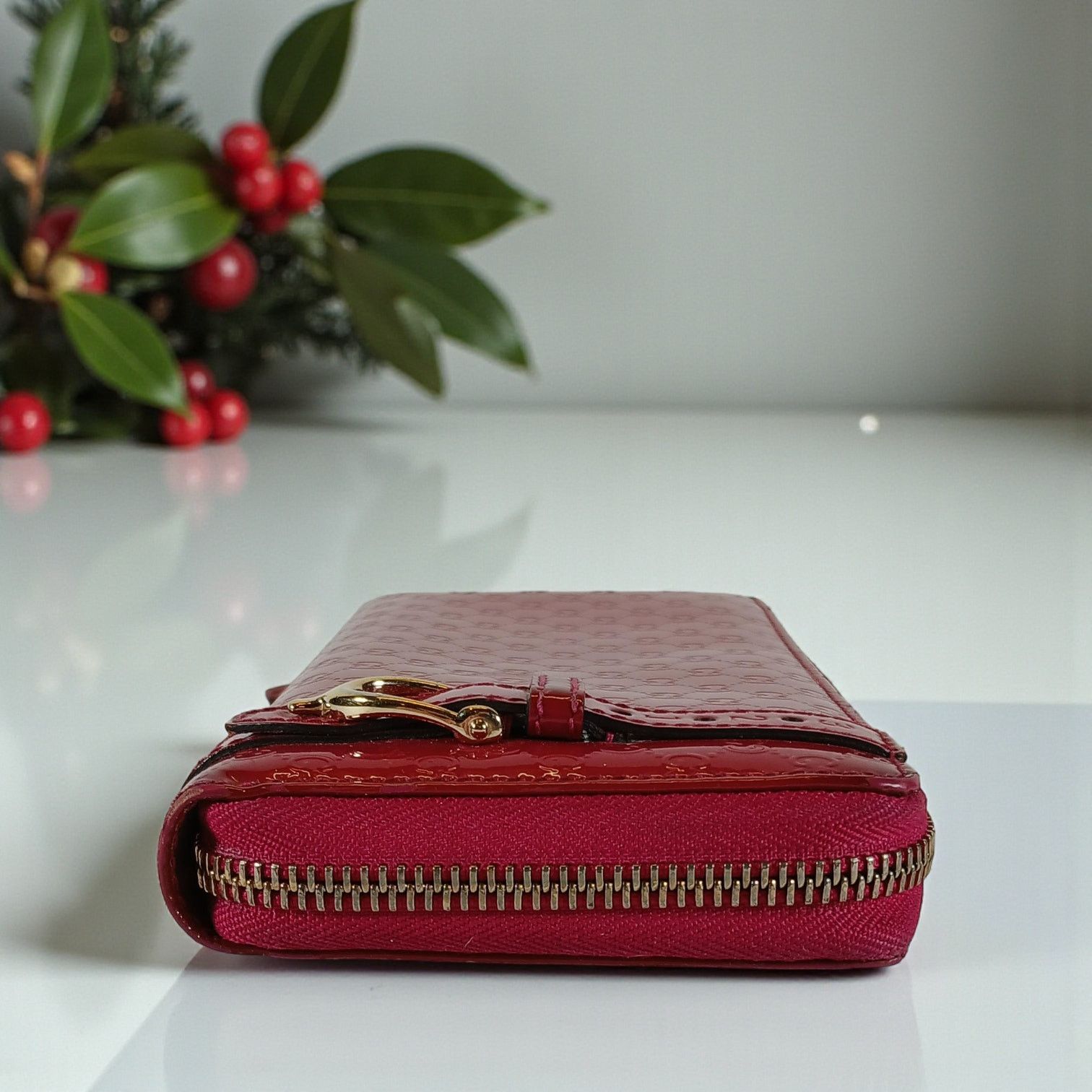 Gucci Gucci Shima GG Belted Zip Around Pink Enamel Leather Wallet Size ONE SIZE - 6 Thumbnail