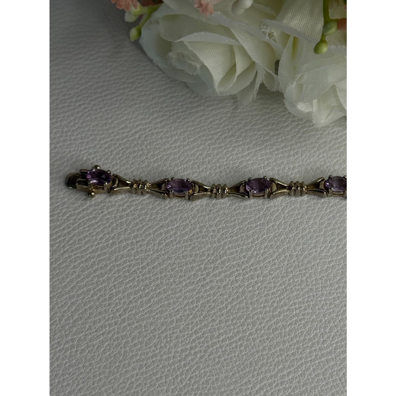 Jewelry 925 STERLING SILVER AMETHYST BRACELET LENGTH 7.5 Size ONE SIZE - 4 Thumbnail