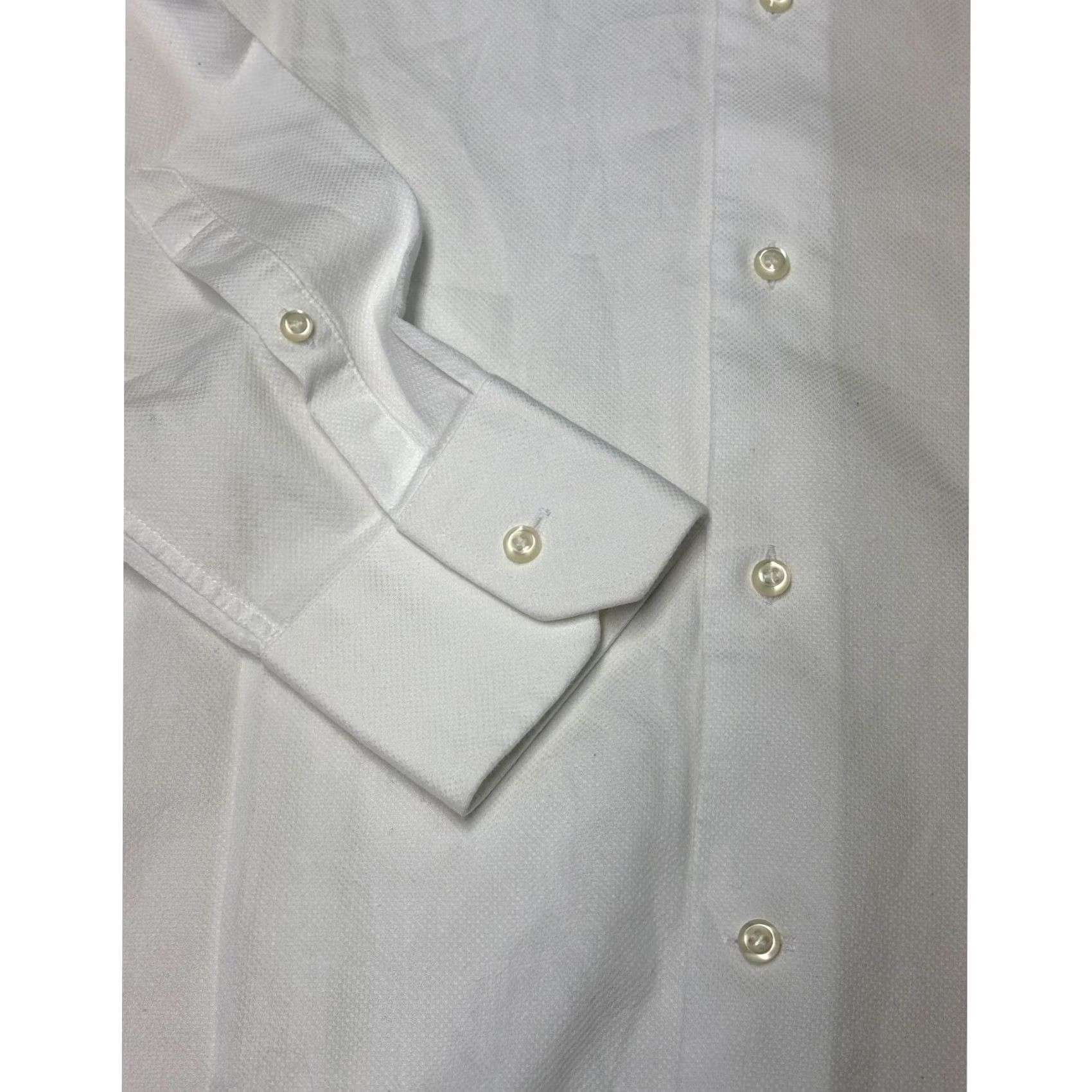 Vintage Boggi Milano Mens Slim Fit White Honeycomb Cotton Dress Shirt 15.5 40 Size 42R - 3 Thumbnail
