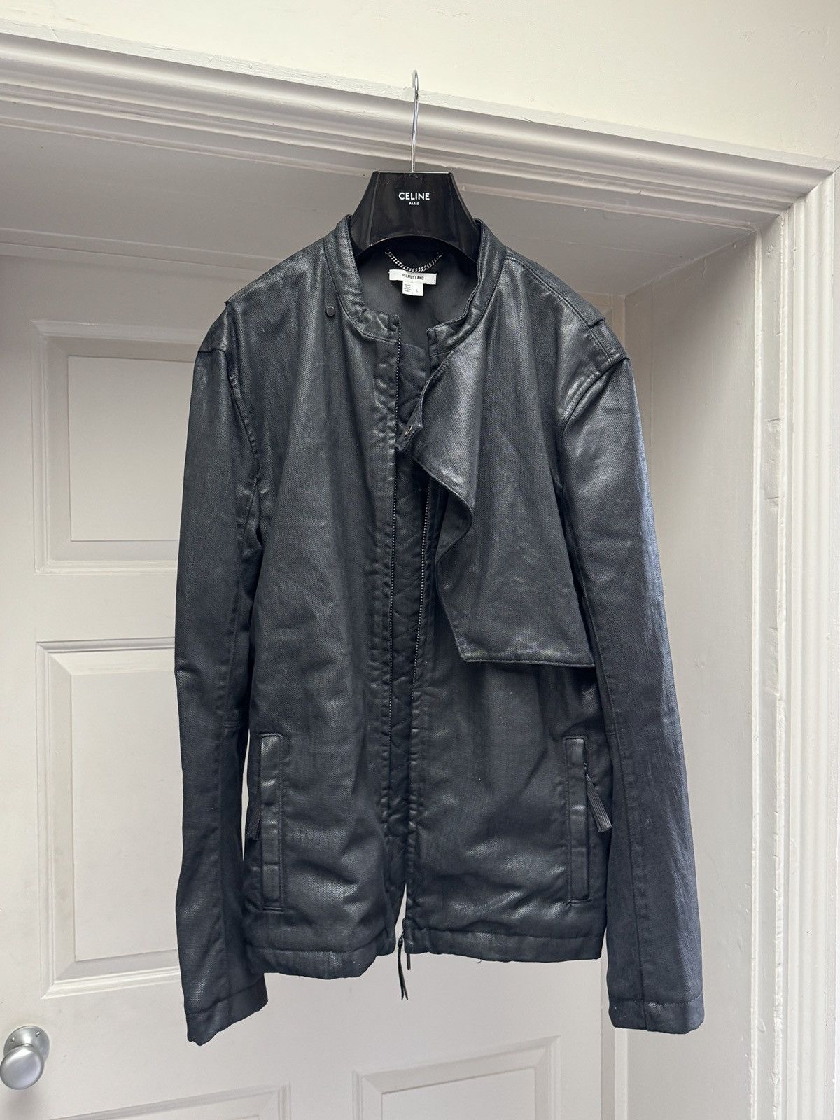 Helmut Lang Helmut Lang Waxed Cotton Black Asymmetrical Jacket Large Size US L / EU 52-54 / 3 - 15 Thumbnail