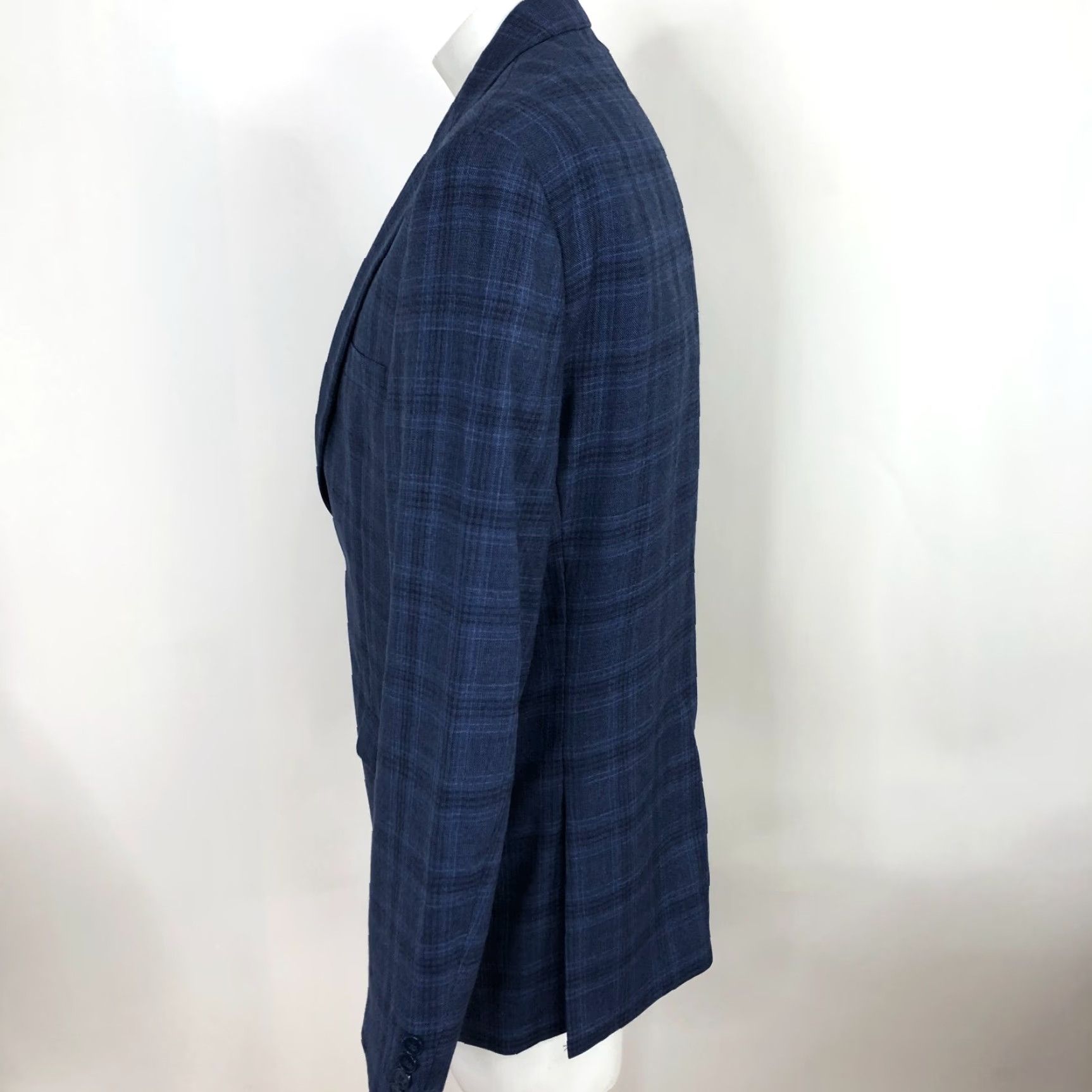 Calvin Klein Calvin Klein Men's Wool Plaid Button Suit Jacket Blue Notch Lapel 2-Button Single-Breasted 40 Regular Size 40R - 3 Thumbnail