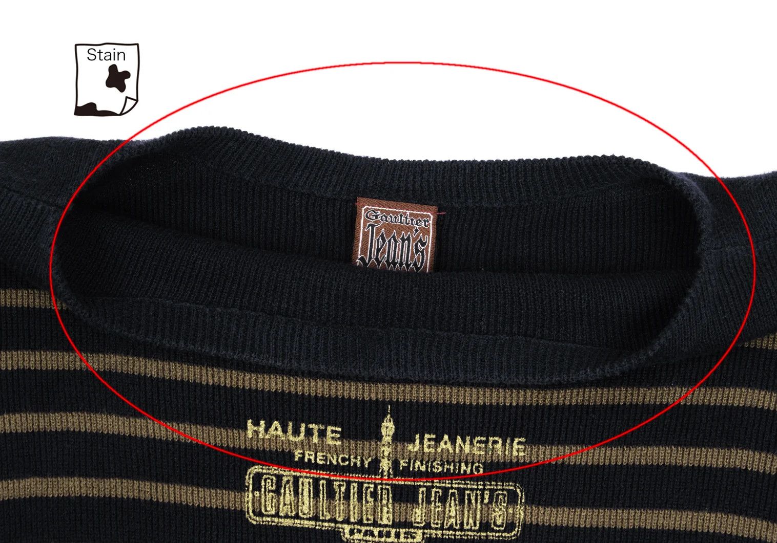 Jean Paul Gaultier Tower Print Striped Knit Sweater in Navy Khaki, Size 48 Size US M / EU 48-50 / 2 - 4 Thumbnail