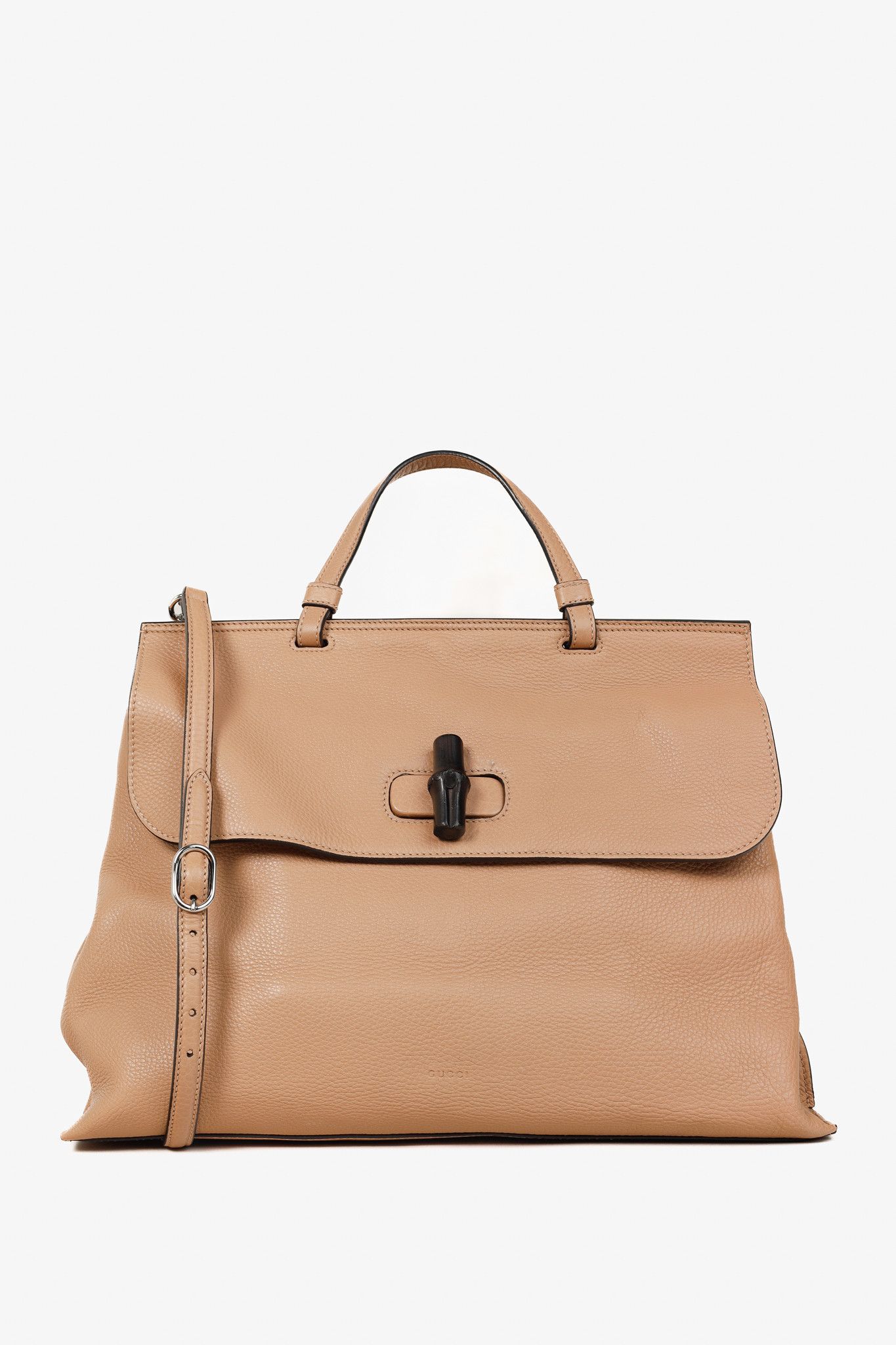 Gucci Bamboo Daily Rose Beige Leather Large Top Handle Bag